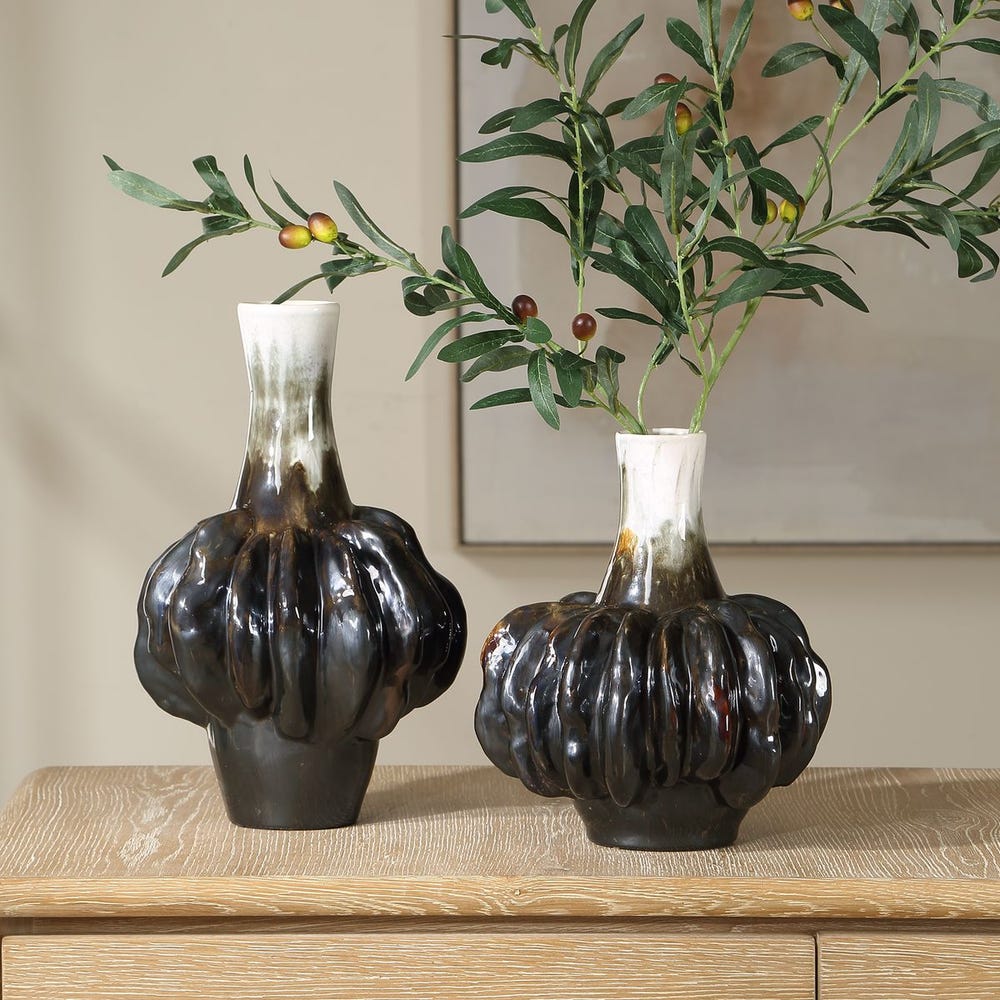 Uttermost Umbrian White & Brown Gourd Vases - Set of 2