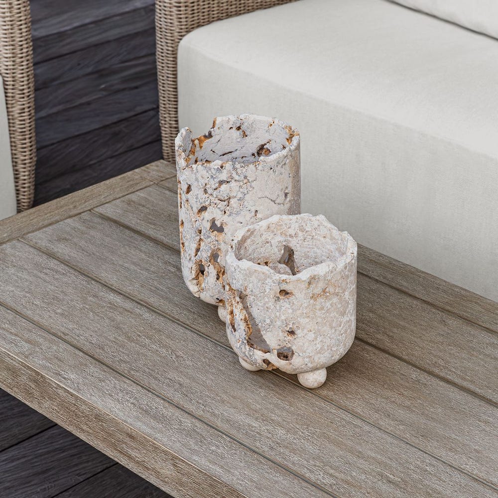 Uttermost Indoor-Outdoor Quarried Stone Candleholders - Set of 2