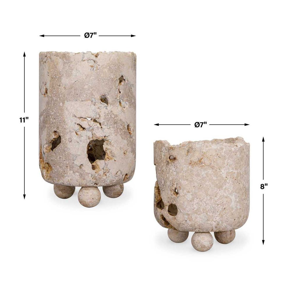 Uttermost Indoor-Outdoor Quarried Stone Candleholders - Set of 2