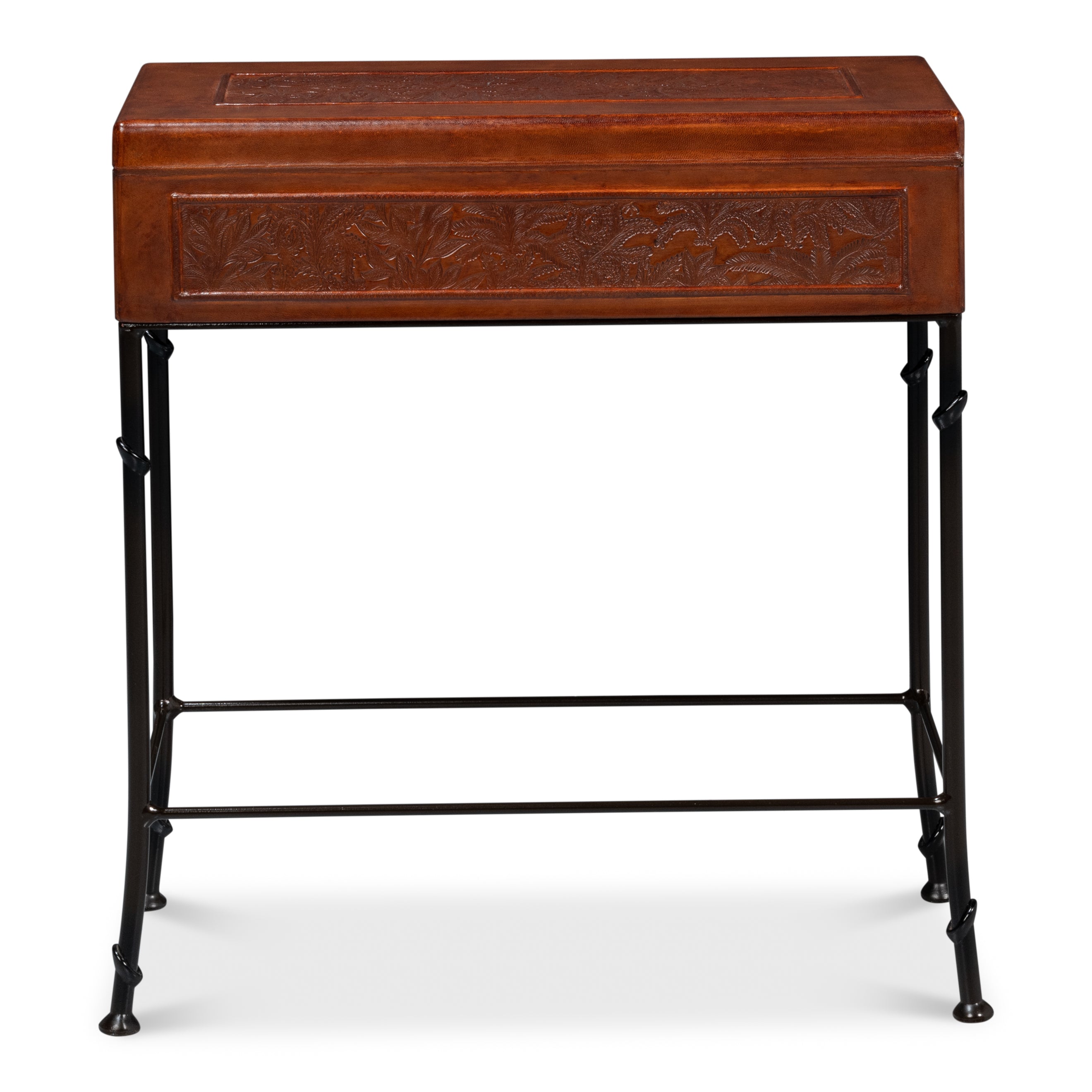 Botanical Leather Box on Stand Side Table
