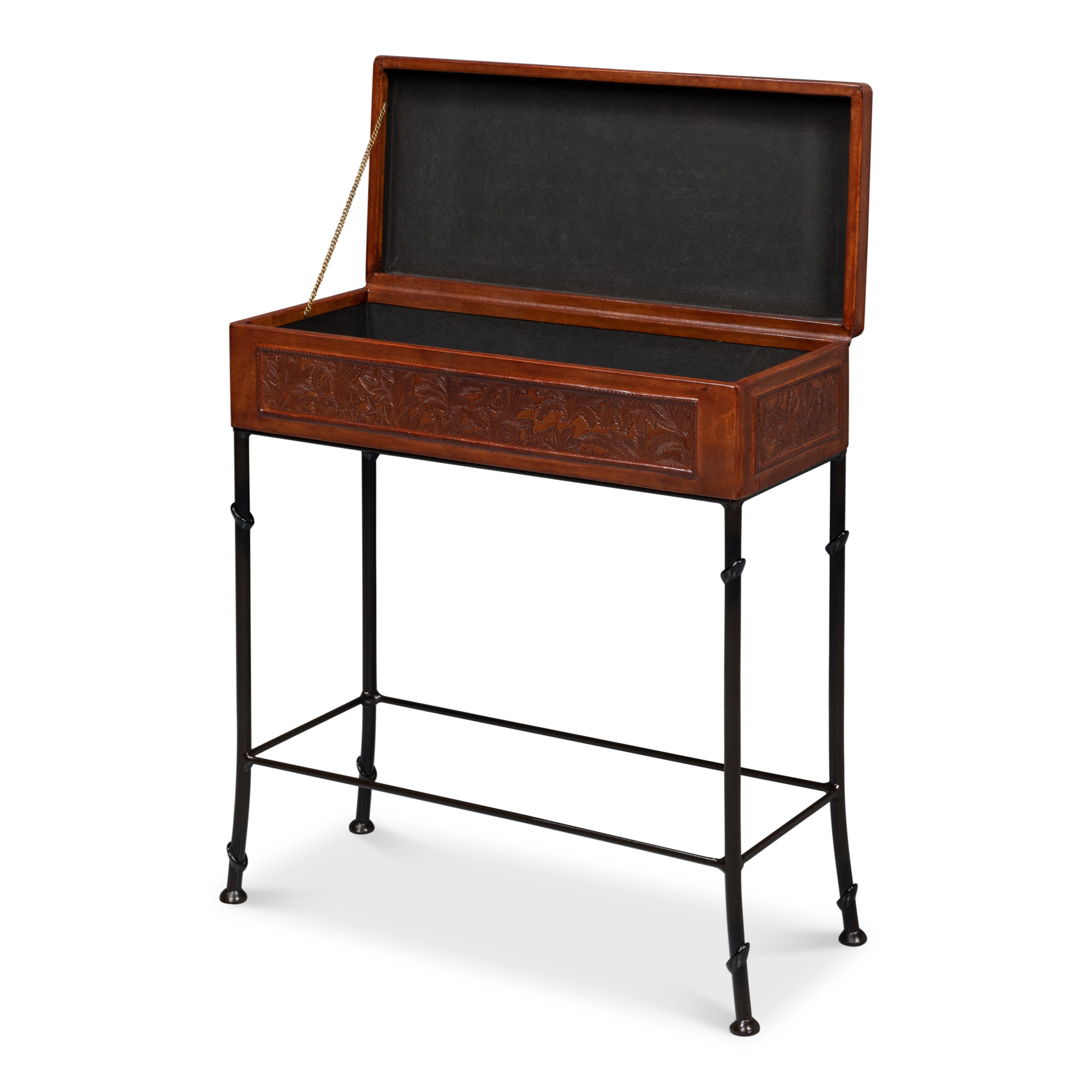 Botanical Leather Box on Stand Side Table