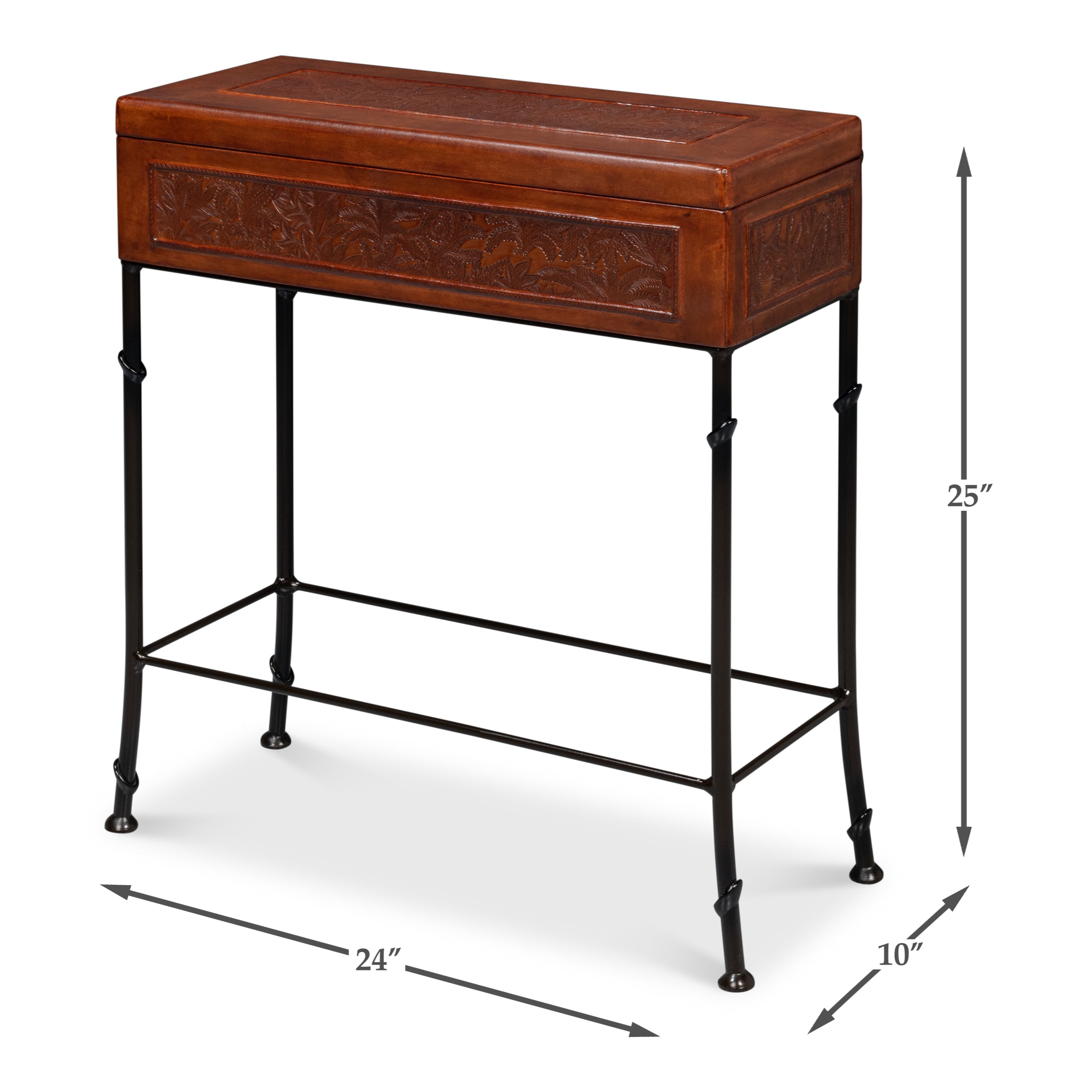Botanical Leather Box on Stand Side Table