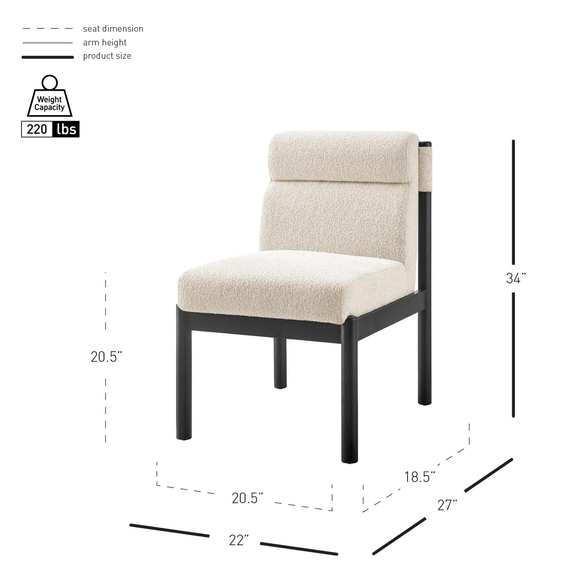 Micah Boucle Dining Side Chair - Black Frame
