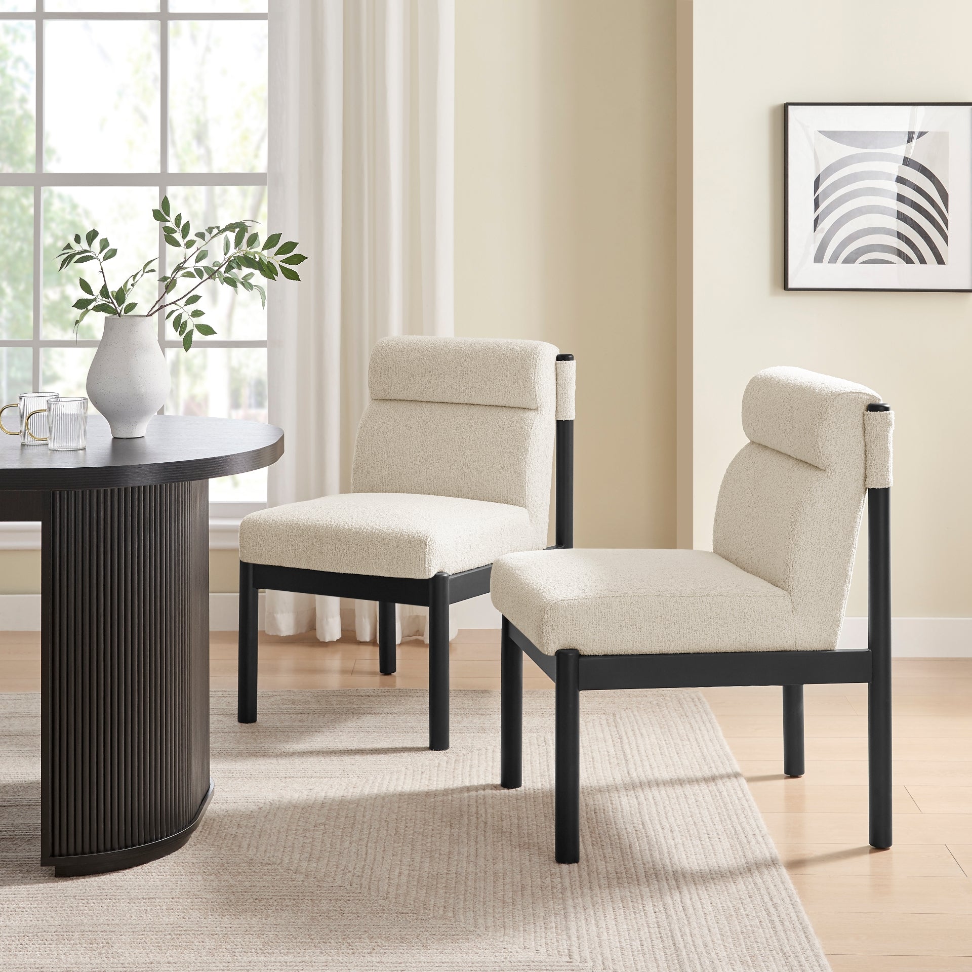Micah Boucle Dining Side Chair - Black Frame