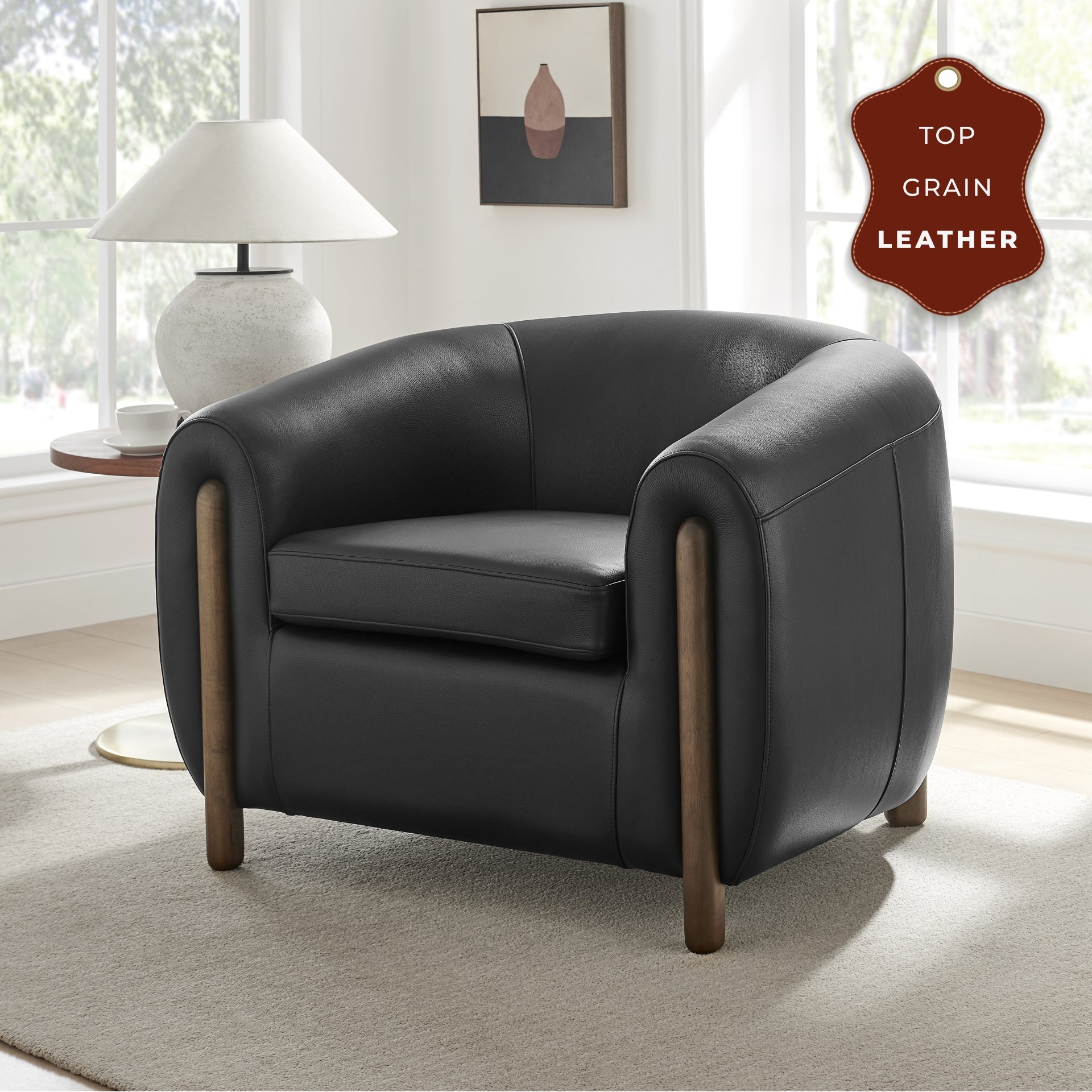 Cordelia Top Grain Leather Accent Arm Chair