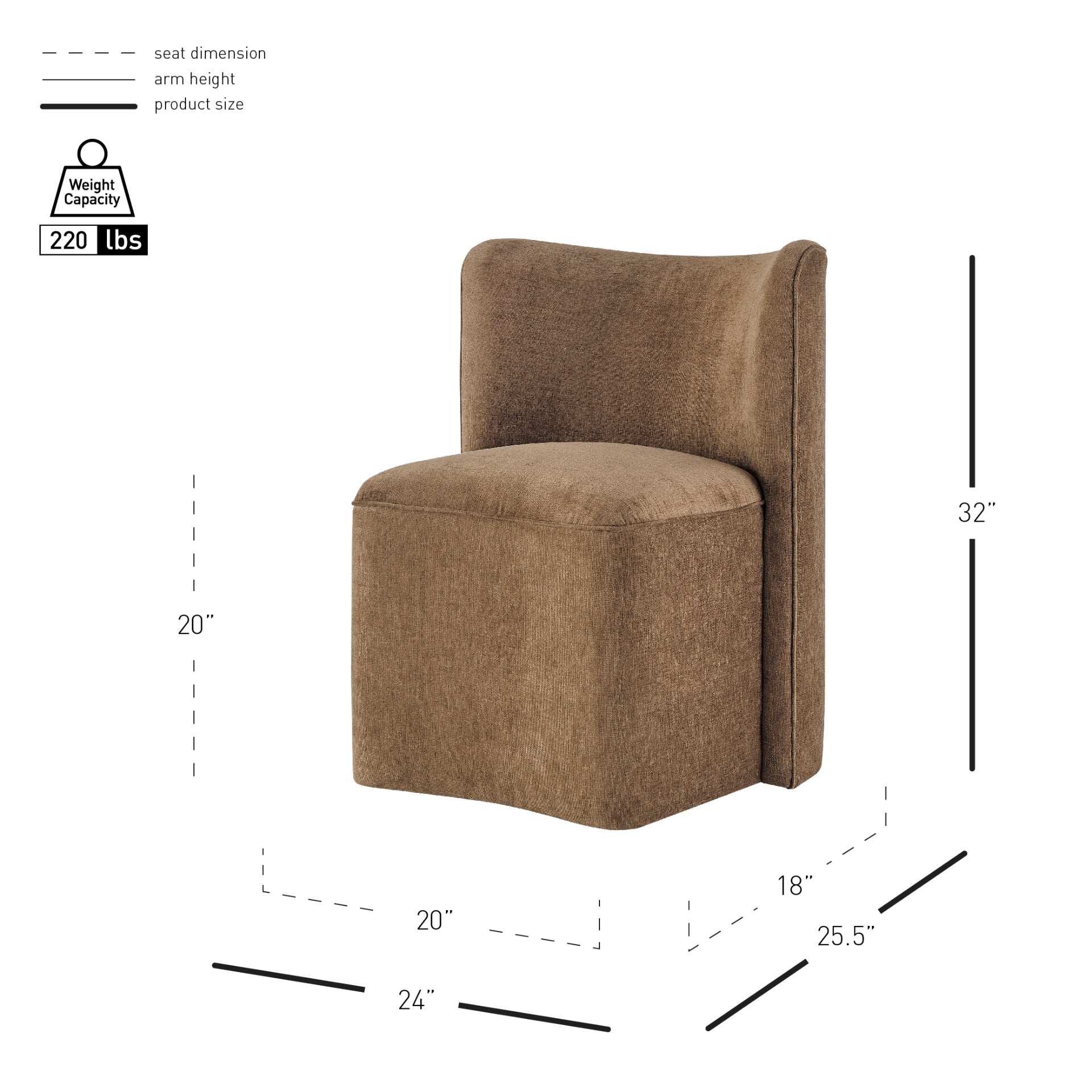 Morraine Chenille Dining Side Chair with Casters