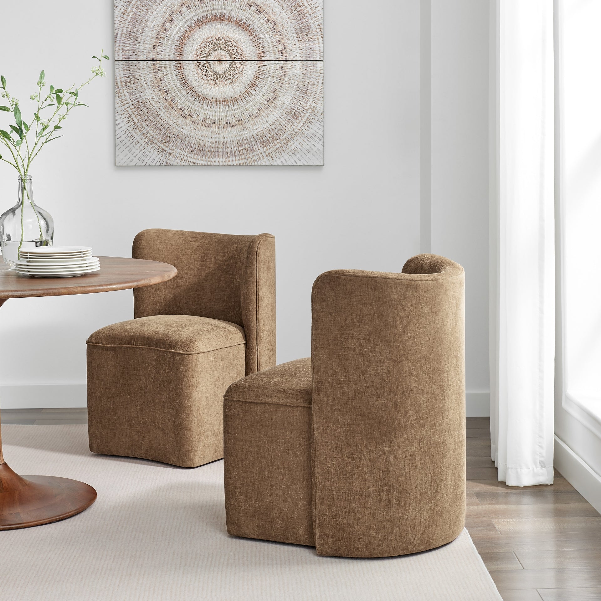 Morraine Chenille Dining Side Chair with Casters