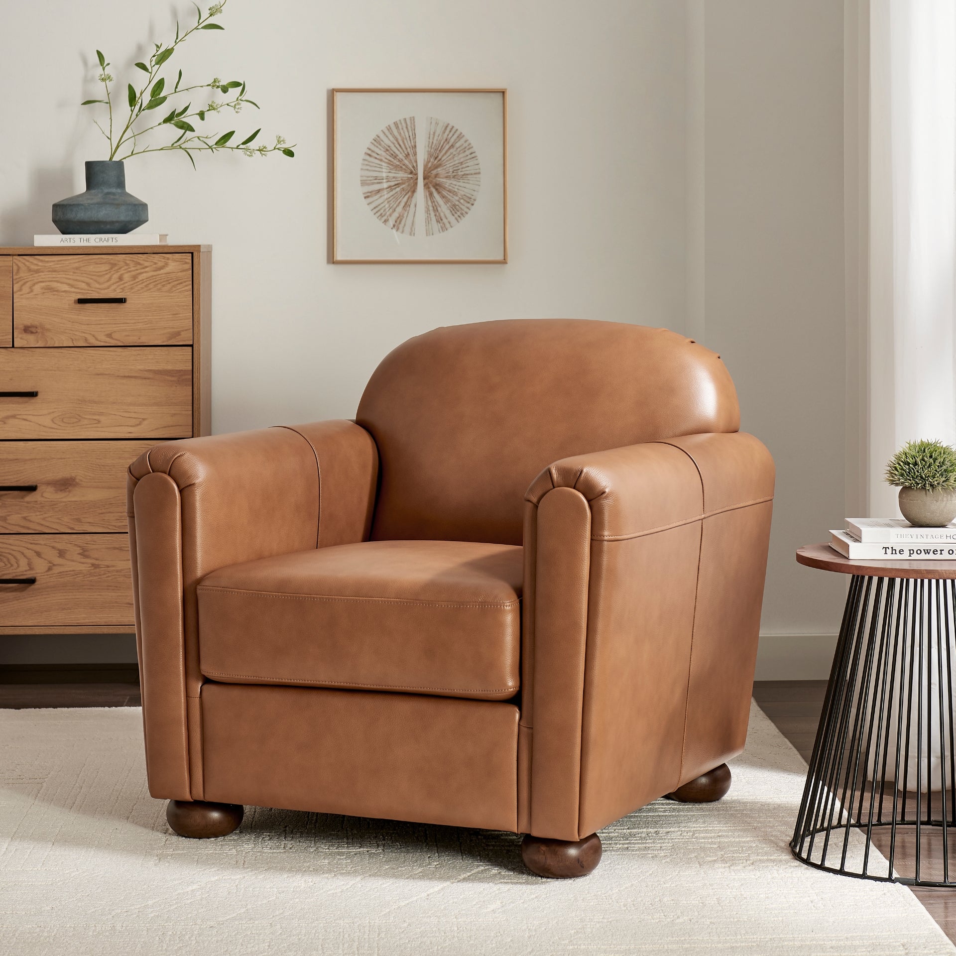 Grandora Top Grain Leather Accent Arm Chair
