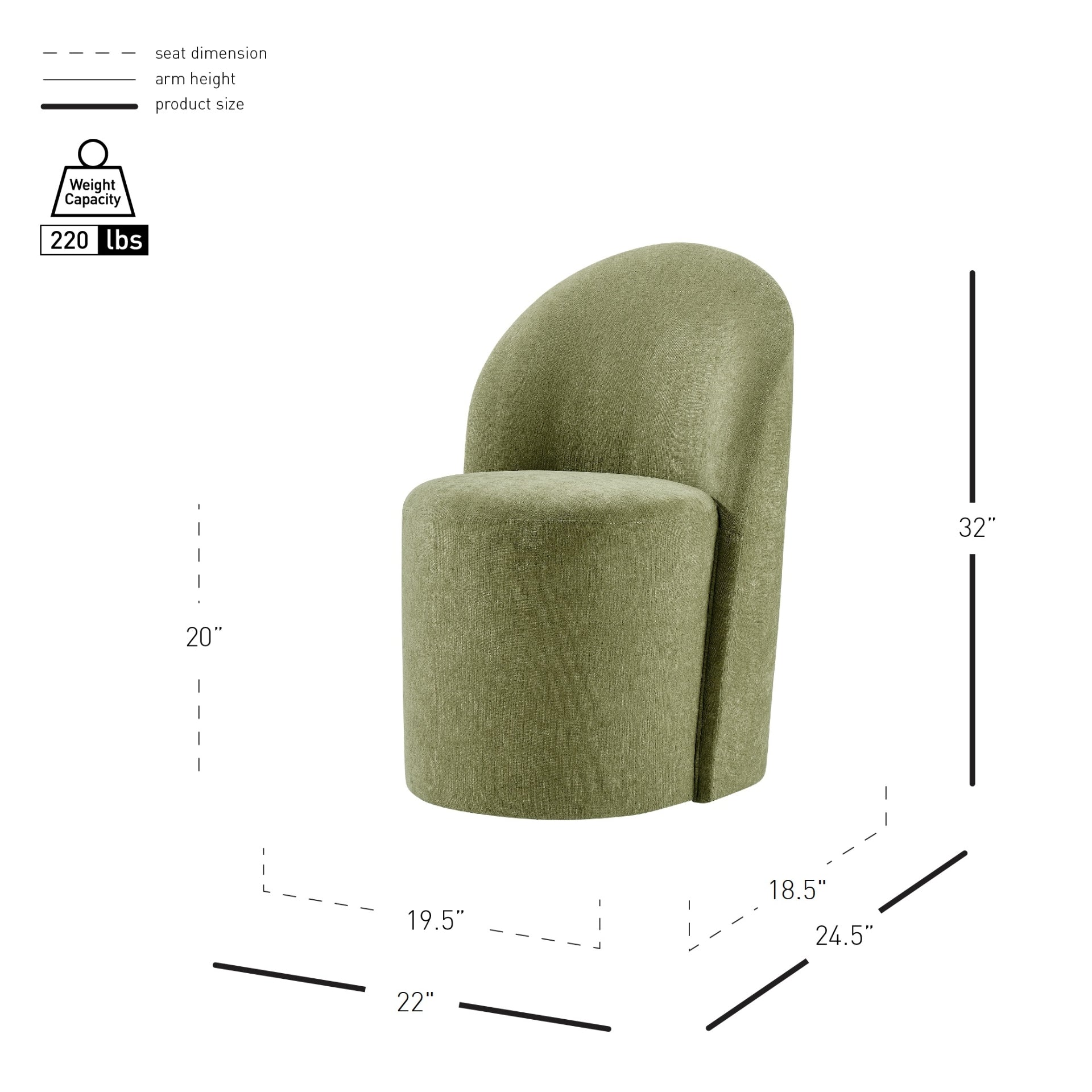 Cabrina Chenille Dining Side Chair with Casters