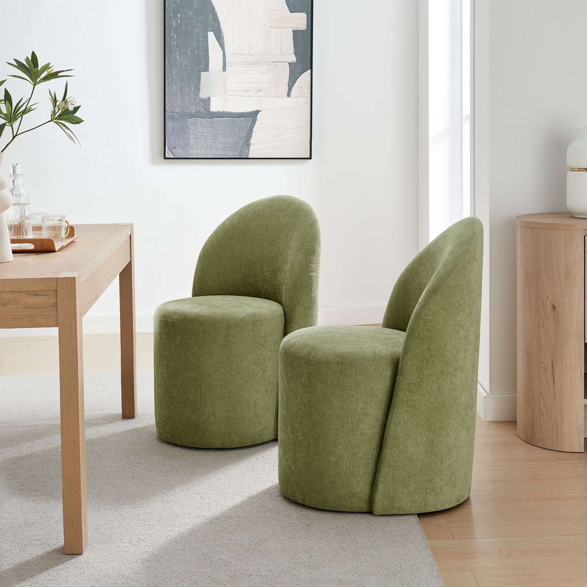Cabrina Chenille Dining Side Chair with Casters