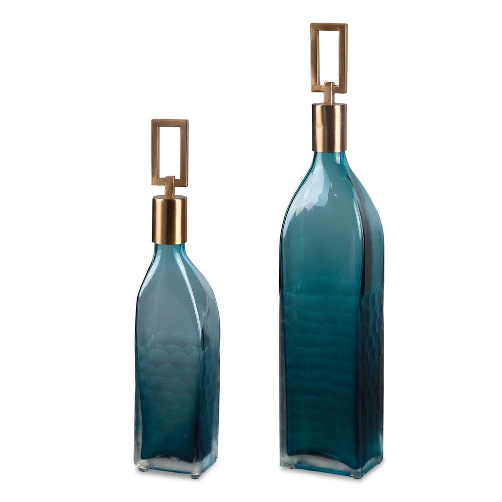 Uttermost Annabella Teal Glass Bottles - Set of 2