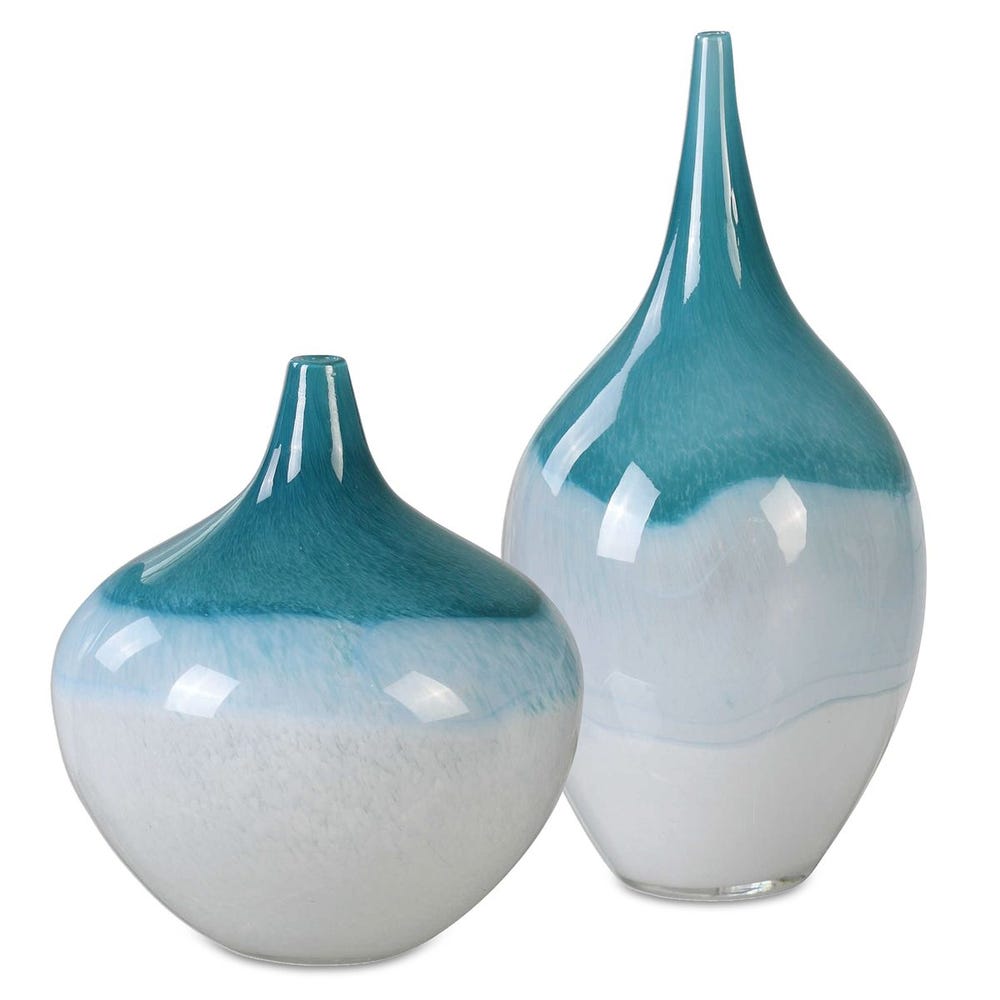 Uttermost Carla Teal White Vases - Set of 2