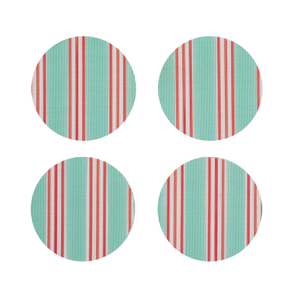 Festive Stripe Round Coasters - Set of 4