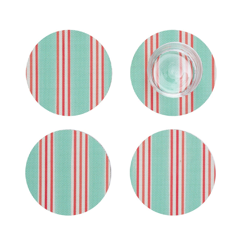 Festive Stripe Round Coasters - Set of 4