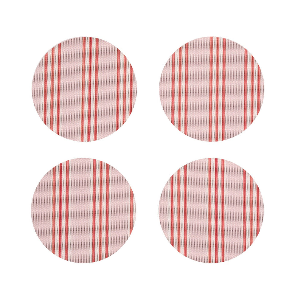 Festive Stripe Round Coasters - Set of 4
