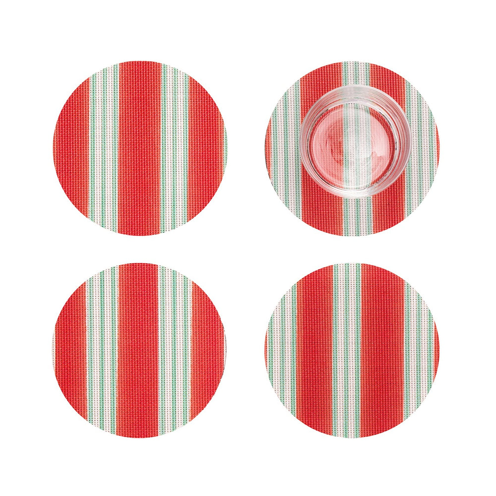 Festive Stripe Round Coasters - Set of 4