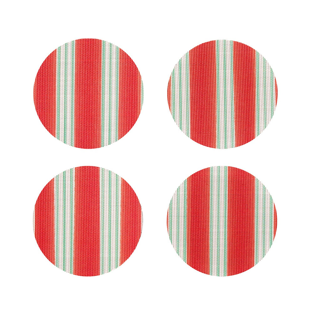 Festive Stripe Round Coasters - Set of 4