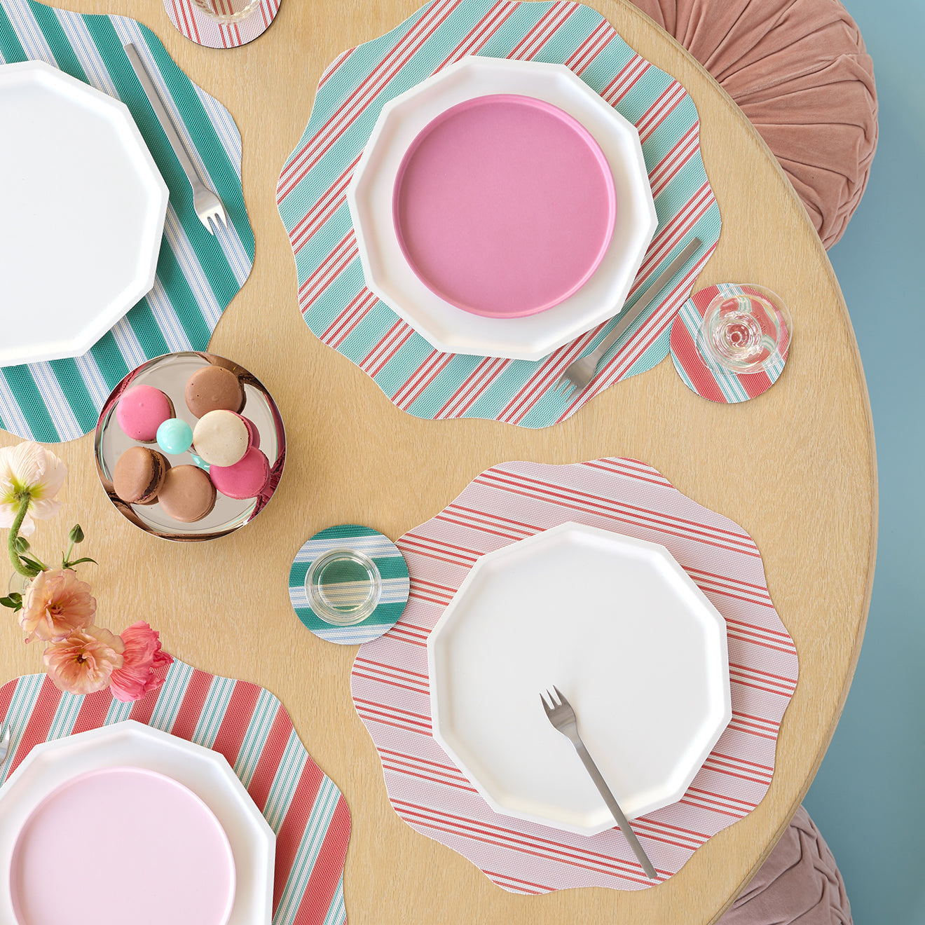 Festive Stripe Round Coasters - Set of 4