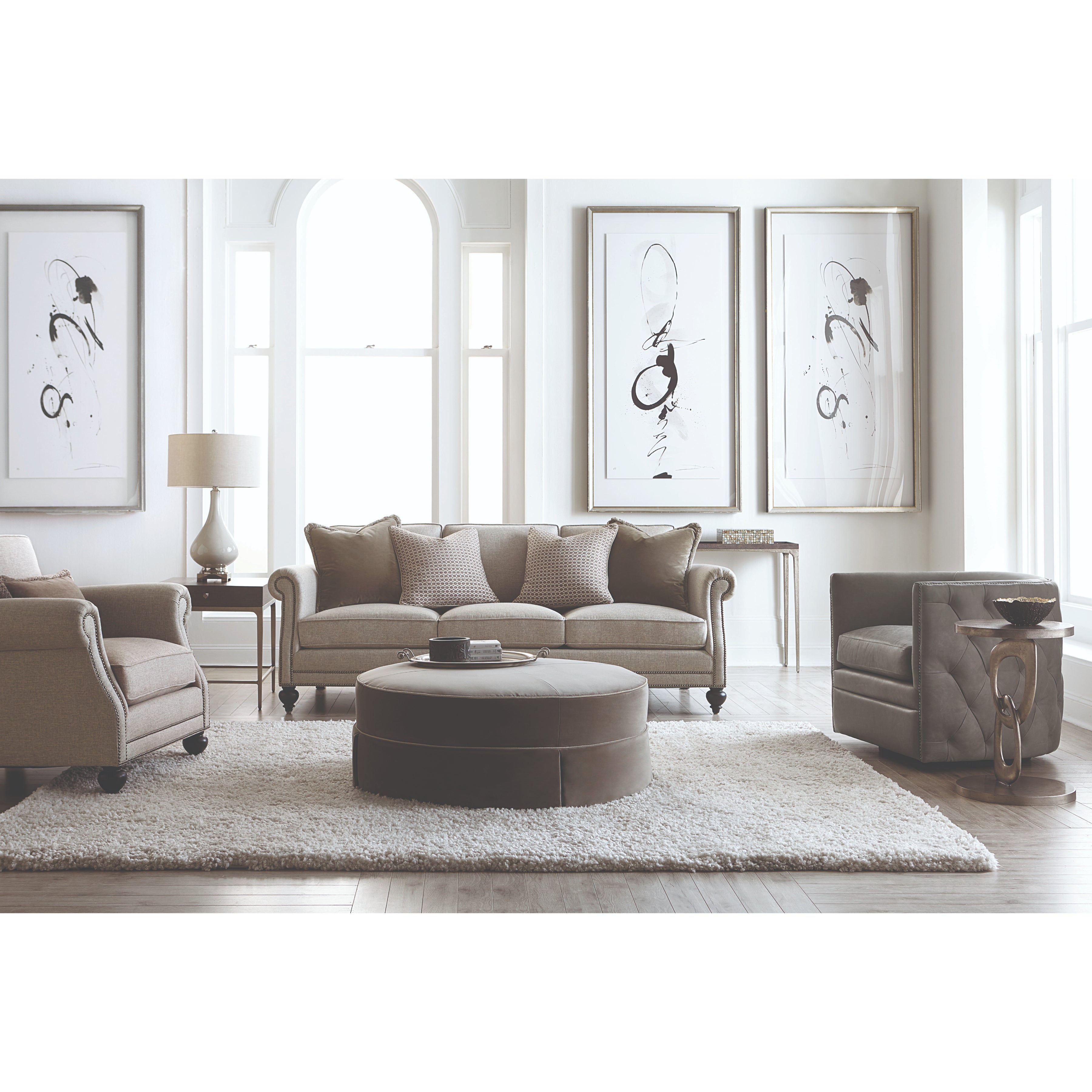 Palazzo Gray Leather Swivel Chair by Bernhardt