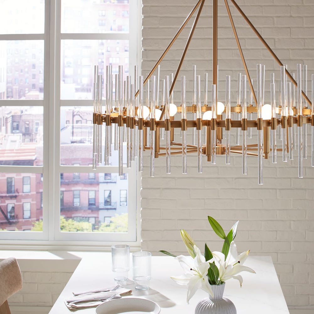 Uttermost Crystal Stick 8 Light Brass Chandelier
