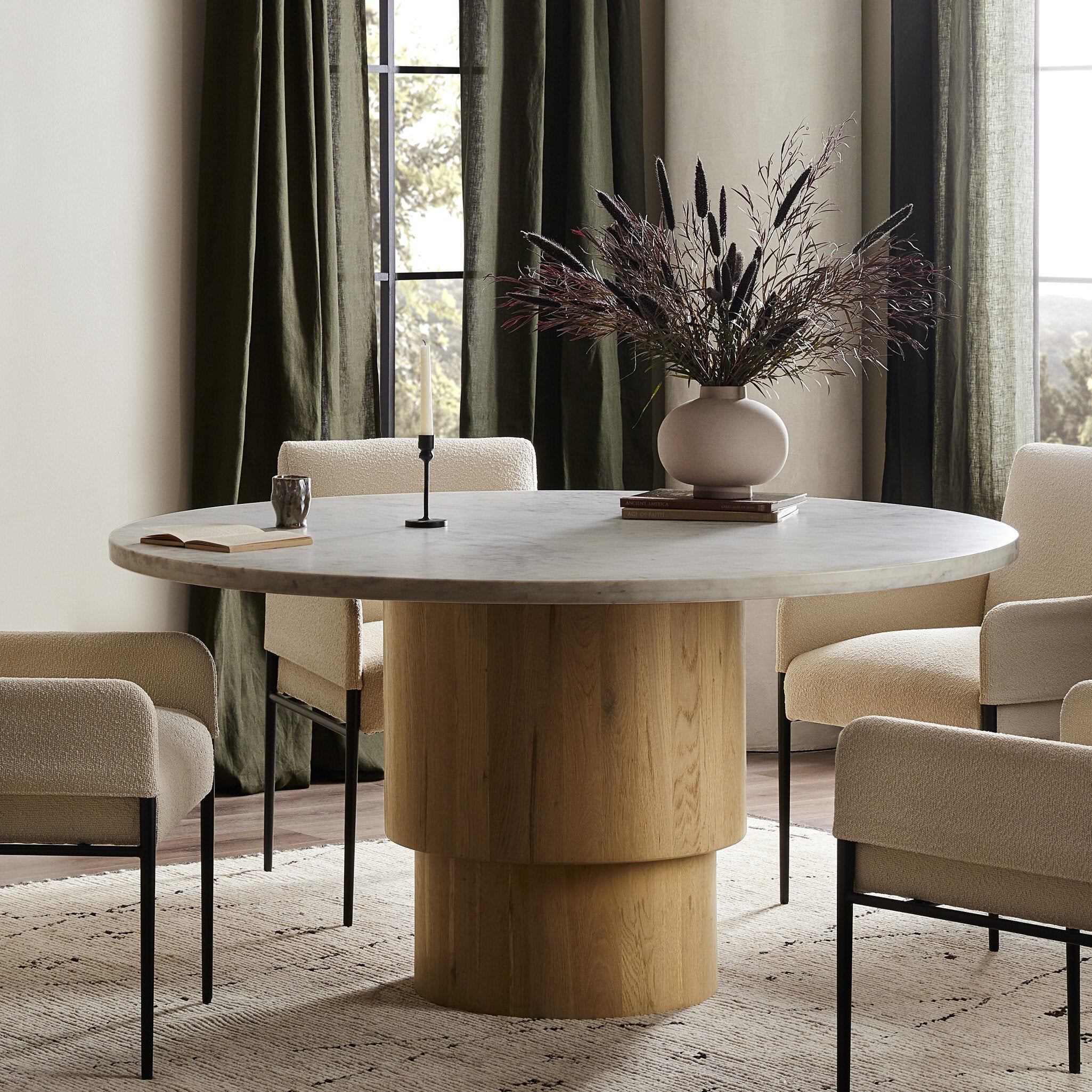 Mariah Round Dining Table 60" - White Marble Dining & Kitchen Tables Four Hands     Dining & Kitchen Tables,https://www.oldbonesco.com,Mid Century Furniture, Furniture Sale, Old Bones Co, Mid Century Sale, Four Hands Furniture, Sale,Gus, Sale,Perigold Mariah Round Dining Table 60" - White Marble Dining & Kitchen Tables Sale, Perigold Sale Mariah Round Dining Table 60" - White Marble,Mariah Round Dining Table 60" - White Marble Lulu and Georgia,Burke Decor Sale Mariah Round Dining Table 60" - White Marble, o