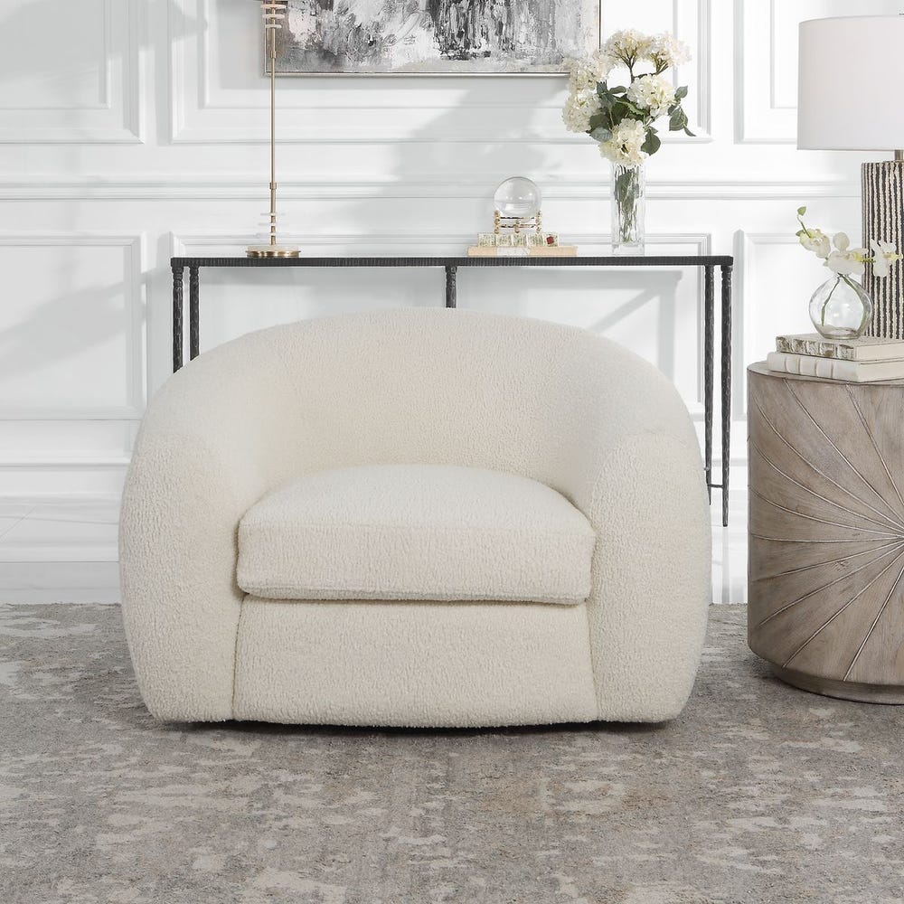 Uttermost Capra Art Deco White Swivel Chair