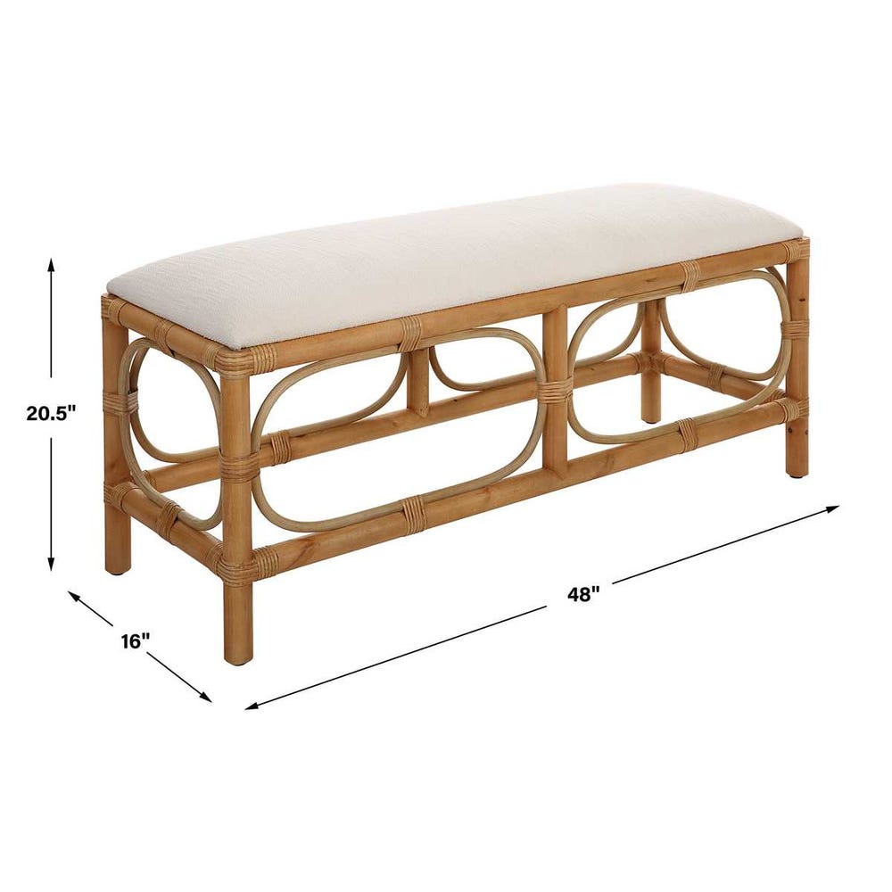 Uttermost Laguna White Fabric Rattan Bench