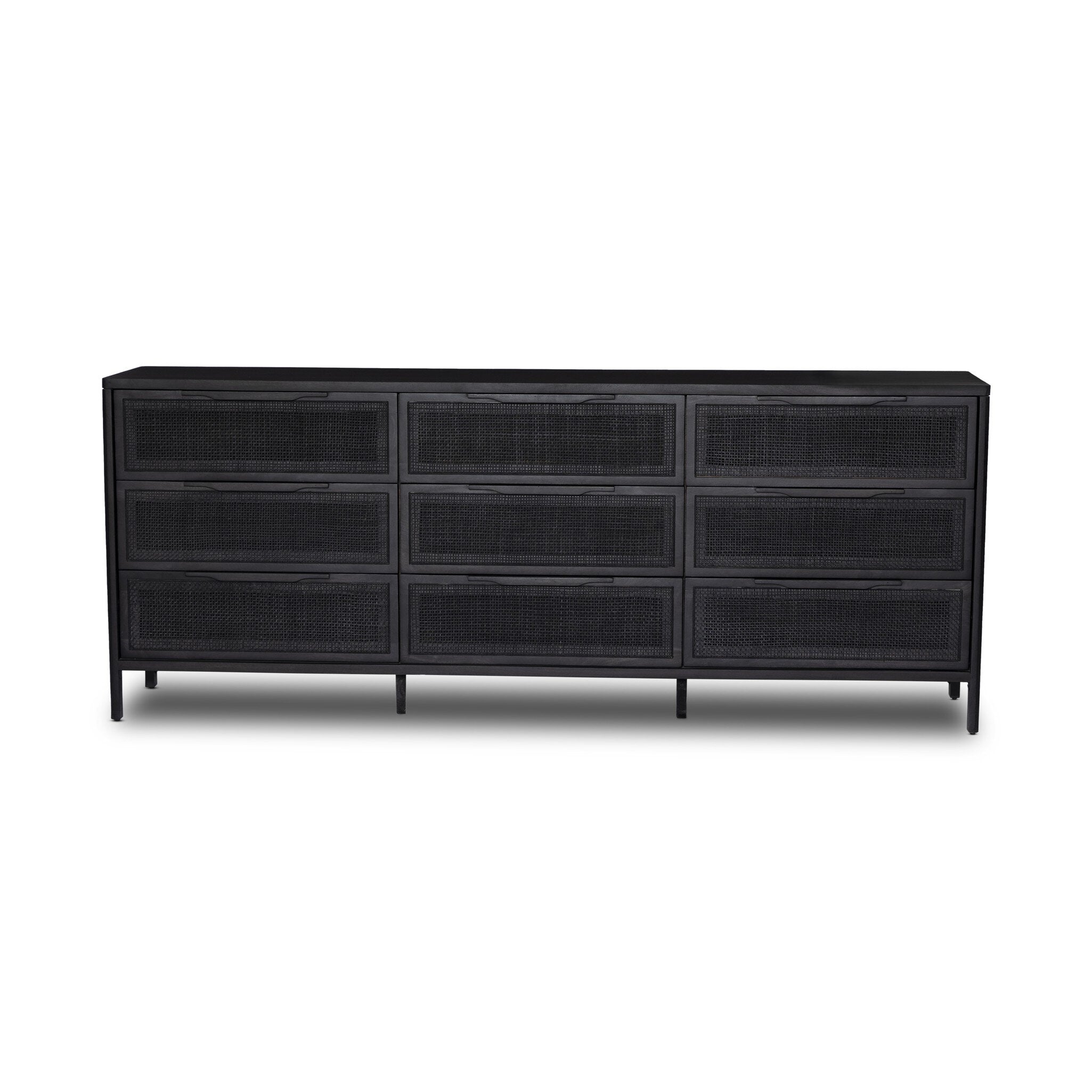 Sydney 9 Drawer Dresser Dressers Four Hands Black Wash W/ Black Cane    Dressers,https://www.oldbonesco.com,Mid Century Furniture, Furniture Sale, Old Bones Co, Mid Century Sale, Four Hands Furniture, Sale,Gus, Sale,Perigold Sydney 9 Drawer Dresser Dressers Sale, Perigold Sale Sydney 9 Drawer Dresser,Sydney 9 Drawer Dresser Lulu and Georgia,Burke Decor Sale Sydney 9 Drawer Dresser, open box furniture,Open Box Sydney 9 Drawer Dresser