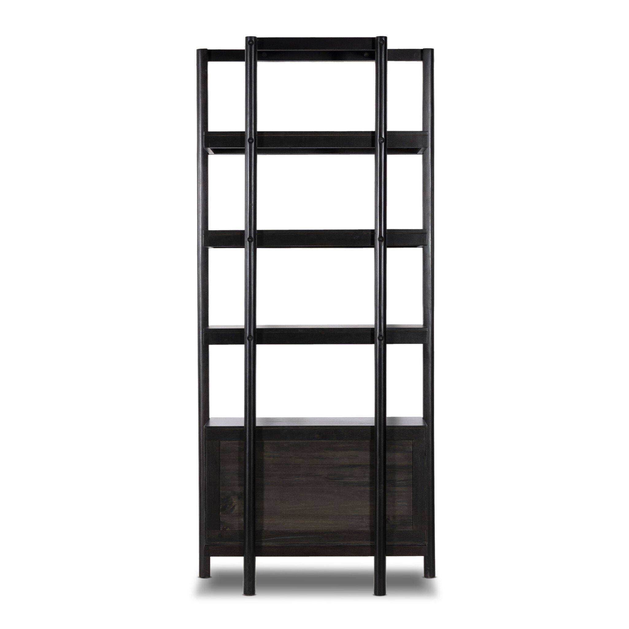 Reza Bookcase - Worn Black Acacia Bookcases Four Hands     Bookcases,https://www.oldbonesco.com,Mid Century Furniture, Furniture Sale, Old Bones Co, Mid Century Sale, Four Hands Furniture, Sale,Gus, Sale,Perigold Reza Bookcase - Worn Black Acacia Bookcases Sale, Perigold Sale Reza Bookcase - Worn Black Acacia,Reza Bookcase - Worn Black Acacia Lulu and Georgia,Burke Decor Sale Reza Bookcase - Worn Black Acacia, open box furniture,Open Box Reza Bookcase - Worn Black Acacia