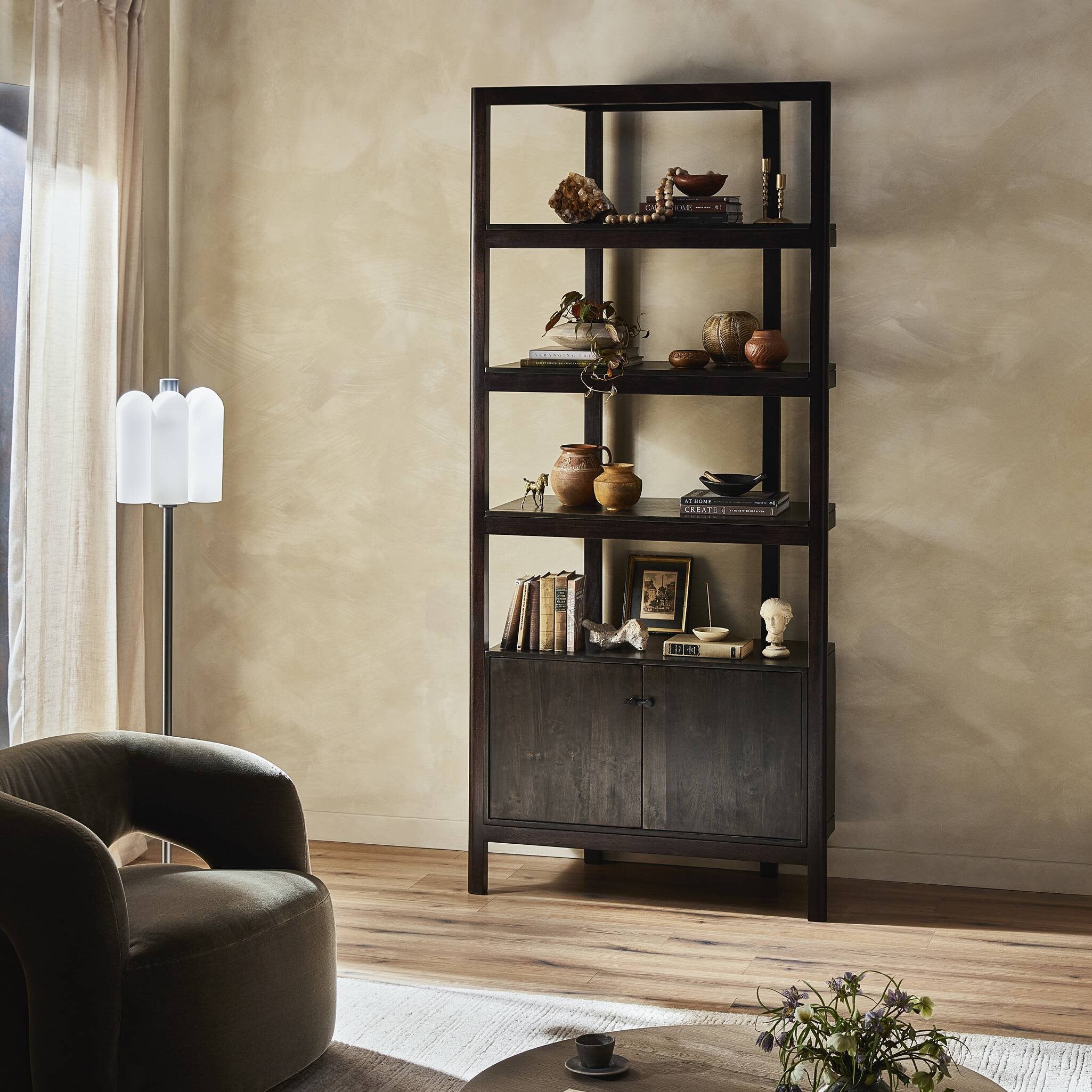 Reza Bookcase - Worn Black Acacia Bookcases Four Hands     Bookcases,https://www.oldbonesco.com,Mid Century Furniture, Furniture Sale, Old Bones Co, Mid Century Sale, Four Hands Furniture, Sale,Gus, Sale,Perigold Reza Bookcase - Worn Black Acacia Bookcases Sale, Perigold Sale Reza Bookcase - Worn Black Acacia,Reza Bookcase - Worn Black Acacia Lulu and Georgia,Burke Decor Sale Reza Bookcase - Worn Black Acacia, open box furniture,Open Box Reza Bookcase - Worn Black Acacia