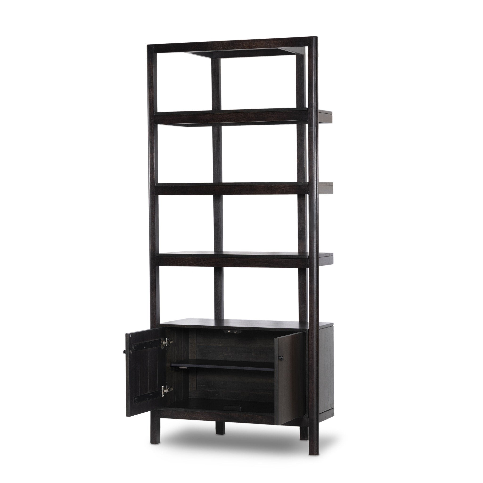 Reza Bookcase - Worn Black Acacia Bookcases Four Hands     Bookcases,https://www.oldbonesco.com,Mid Century Furniture, Furniture Sale, Old Bones Co, Mid Century Sale, Four Hands Furniture, Sale,Gus, Sale,Perigold Reza Bookcase - Worn Black Acacia Bookcases Sale, Perigold Sale Reza Bookcase - Worn Black Acacia,Reza Bookcase - Worn Black Acacia Lulu and Georgia,Burke Decor Sale Reza Bookcase - Worn Black Acacia, open box furniture,Open Box Reza Bookcase - Worn Black Acacia