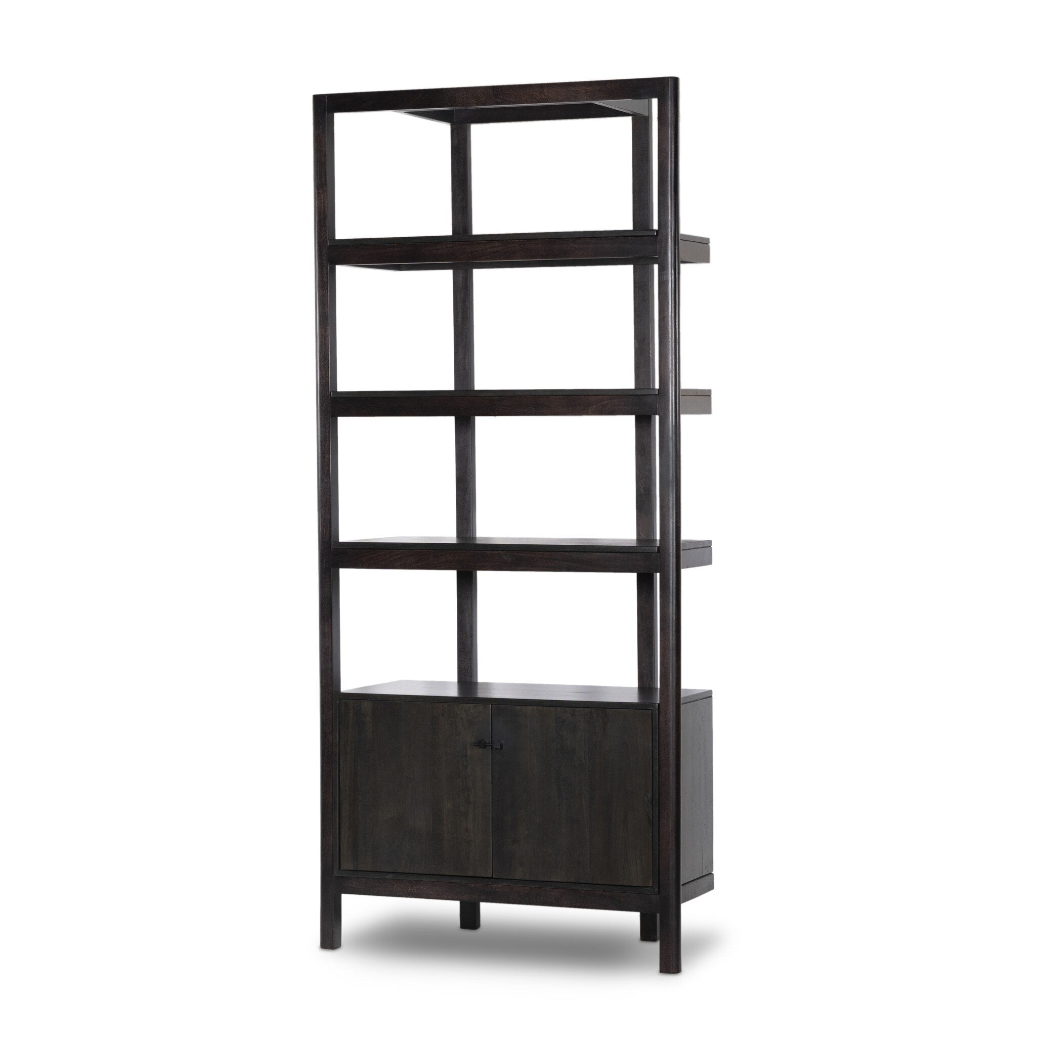 Reza Bookcase - Worn Black Acacia Bookcases Four Hands     Bookcases,https://www.oldbonesco.com,Mid Century Furniture, Furniture Sale, Old Bones Co, Mid Century Sale, Four Hands Furniture, Sale,Gus, Sale,Perigold Reza Bookcase - Worn Black Acacia Bookcases Sale, Perigold Sale Reza Bookcase - Worn Black Acacia,Reza Bookcase - Worn Black Acacia Lulu and Georgia,Burke Decor Sale Reza Bookcase - Worn Black Acacia, open box furniture,Open Box Reza Bookcase - Worn Black Acacia