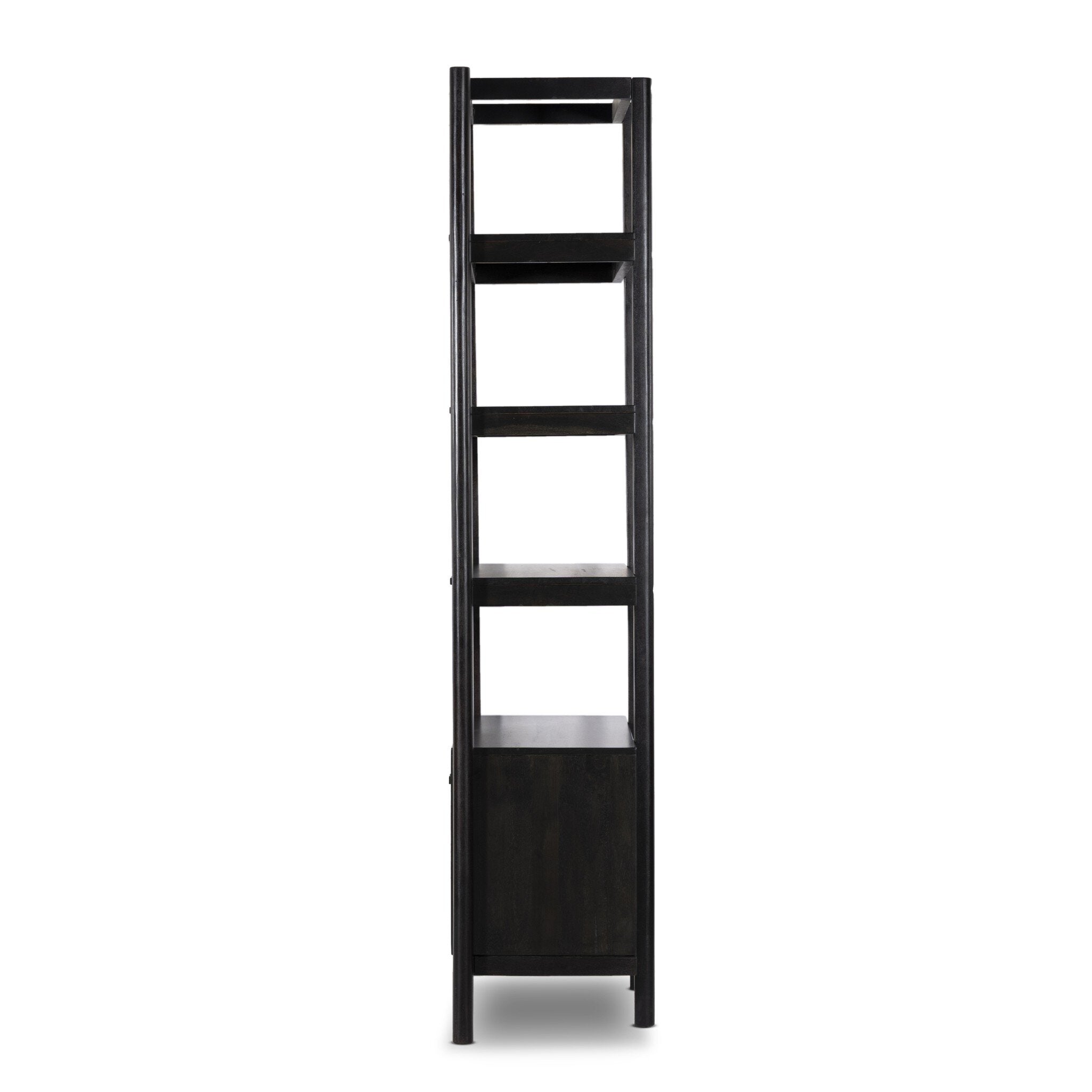Reza Bookcase - Worn Black Acacia Bookcases Four Hands     Bookcases,https://www.oldbonesco.com,Mid Century Furniture, Furniture Sale, Old Bones Co, Mid Century Sale, Four Hands Furniture, Sale,Gus, Sale,Perigold Reza Bookcase - Worn Black Acacia Bookcases Sale, Perigold Sale Reza Bookcase - Worn Black Acacia,Reza Bookcase - Worn Black Acacia Lulu and Georgia,Burke Decor Sale Reza Bookcase - Worn Black Acacia, open box furniture,Open Box Reza Bookcase - Worn Black Acacia
