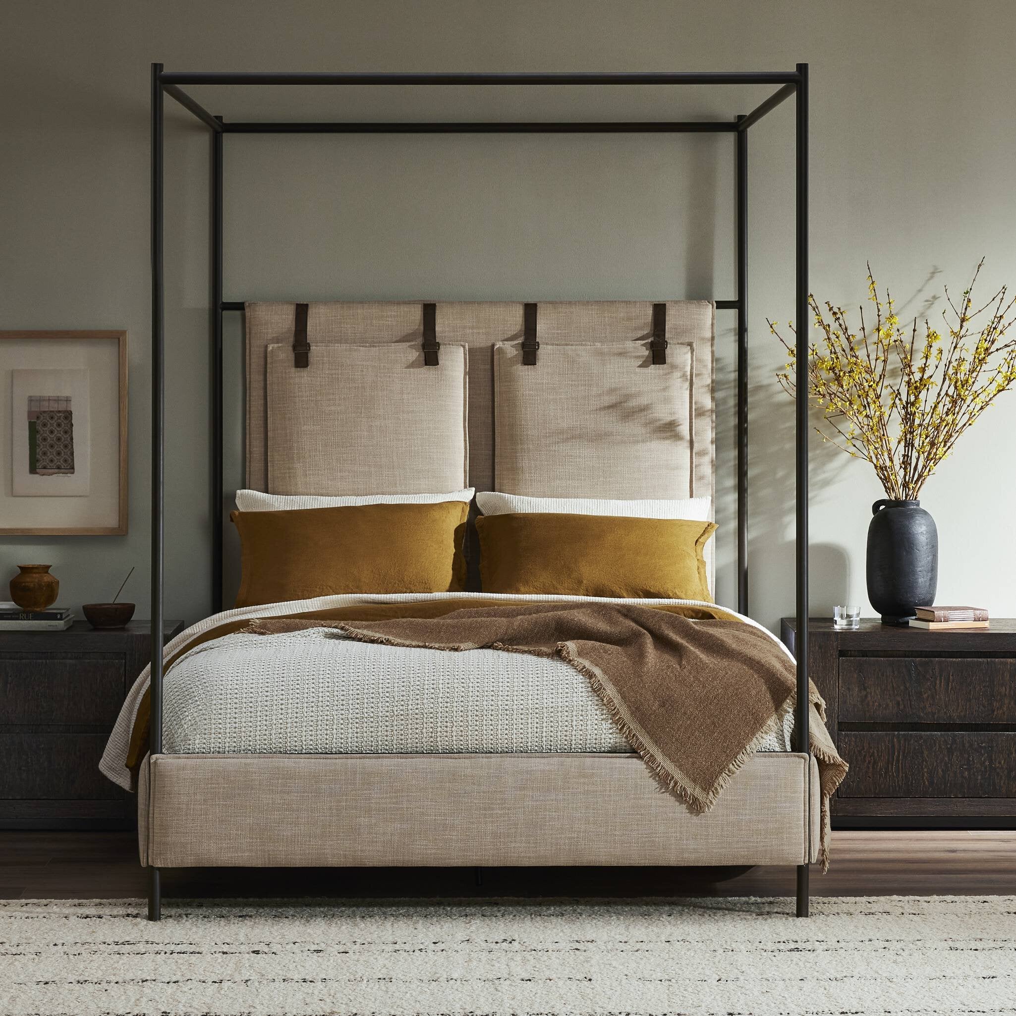 Four Hands Leigh Canopy Bed Palm Ecru Queen