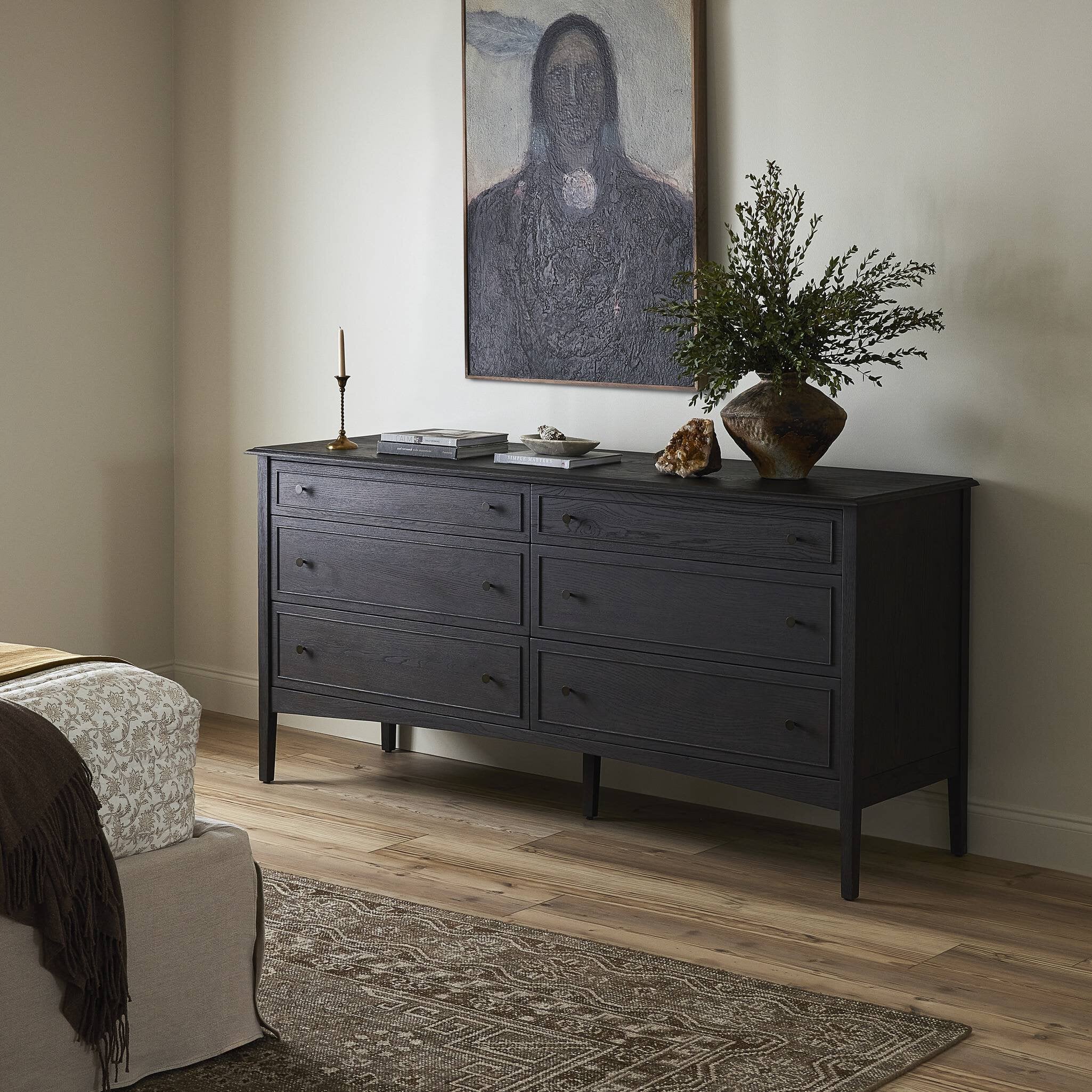 Four Hands Maggie 6 Drawer Dresser, Smoked Black Oak Veneer Four Hands Maggie 6 Drawer Dresser, Smoked Black Oak Veneer