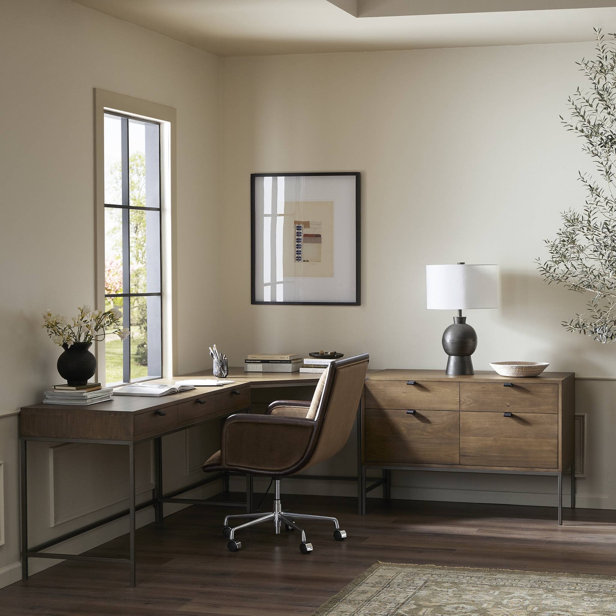 Trey Wide Filing Cabinet Desk System