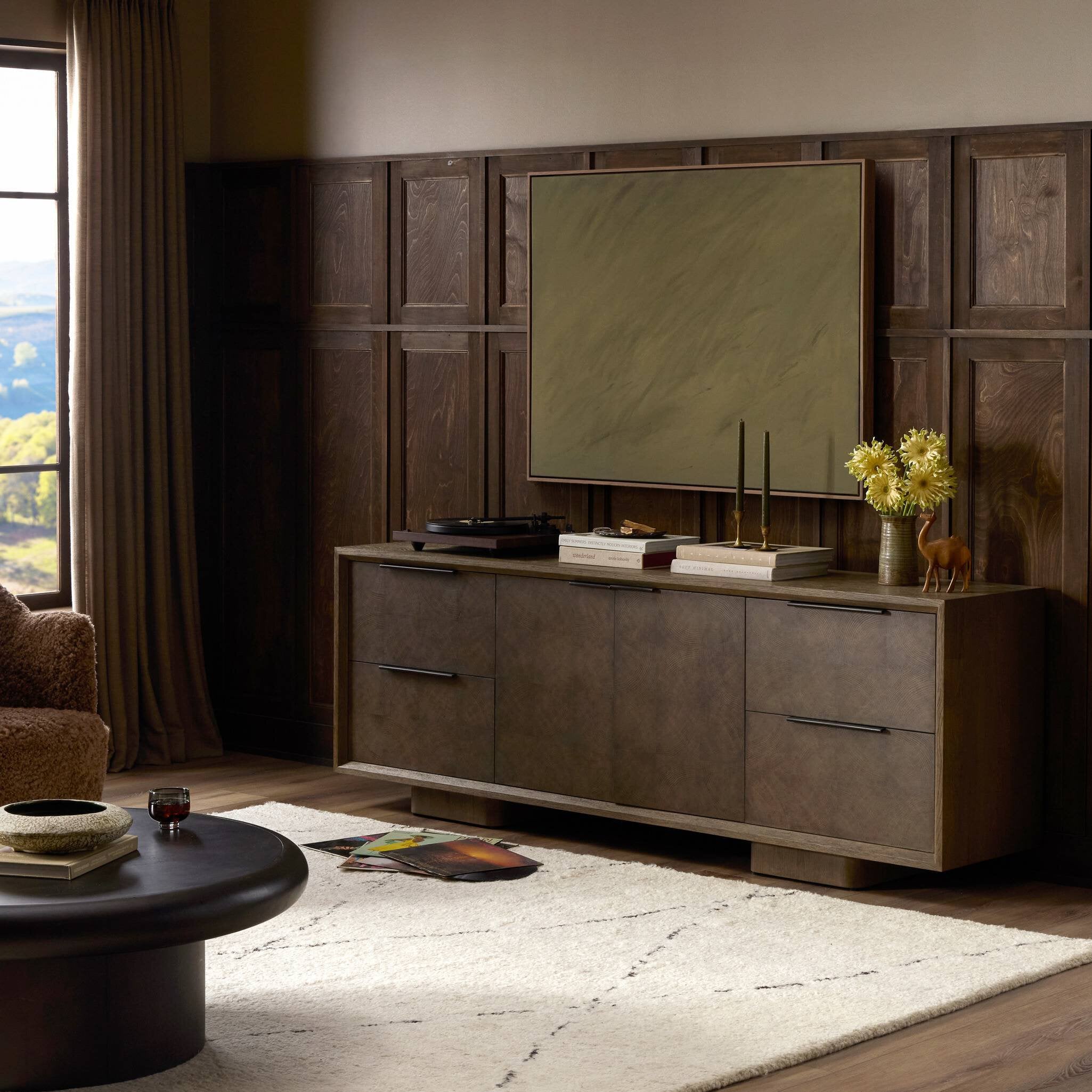 Salta Media Console - Brown Oak Thick Veneer