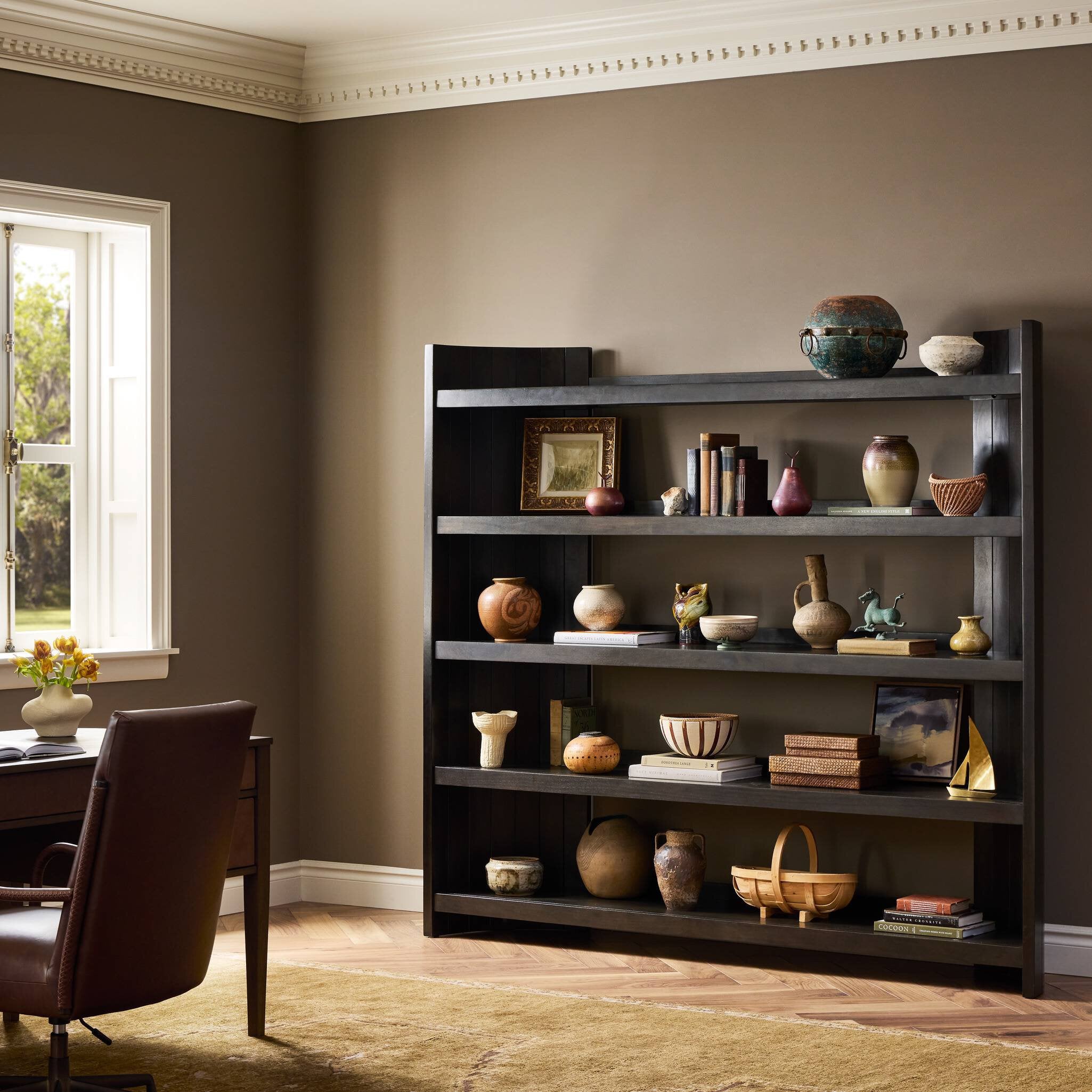 Aldren Bookcase - Worn Black Acacia