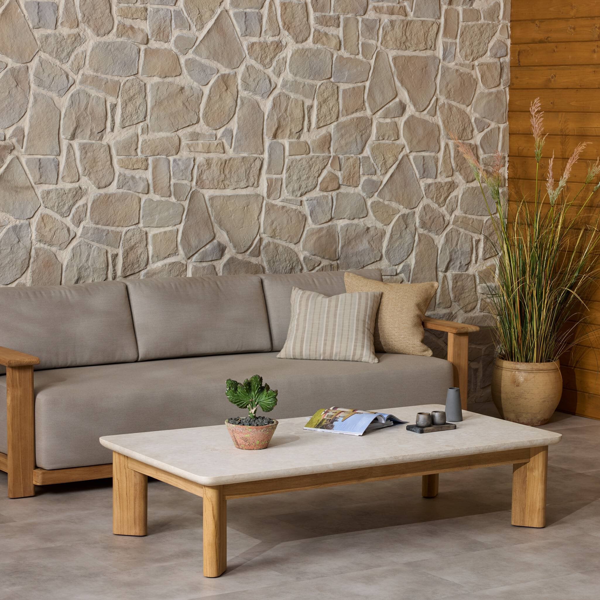 Sterling Outdoor Stone Coffee Table - Beige Fossil Travertine