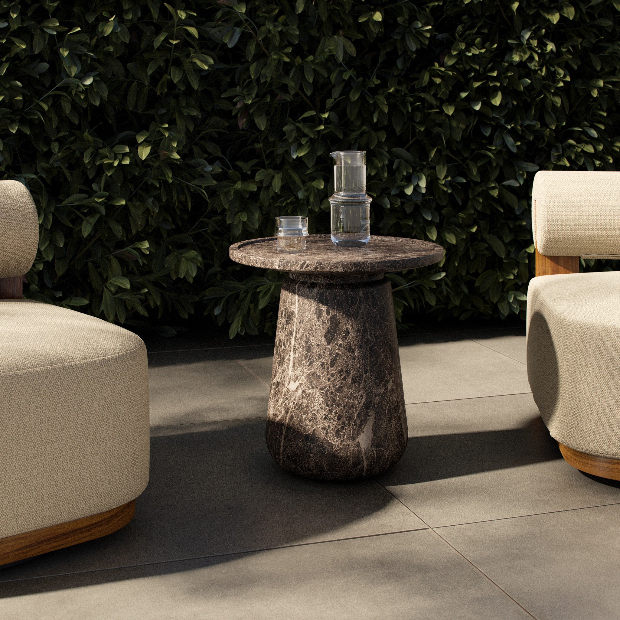 Claire Outdoor End Table - Veined Brown Concrete