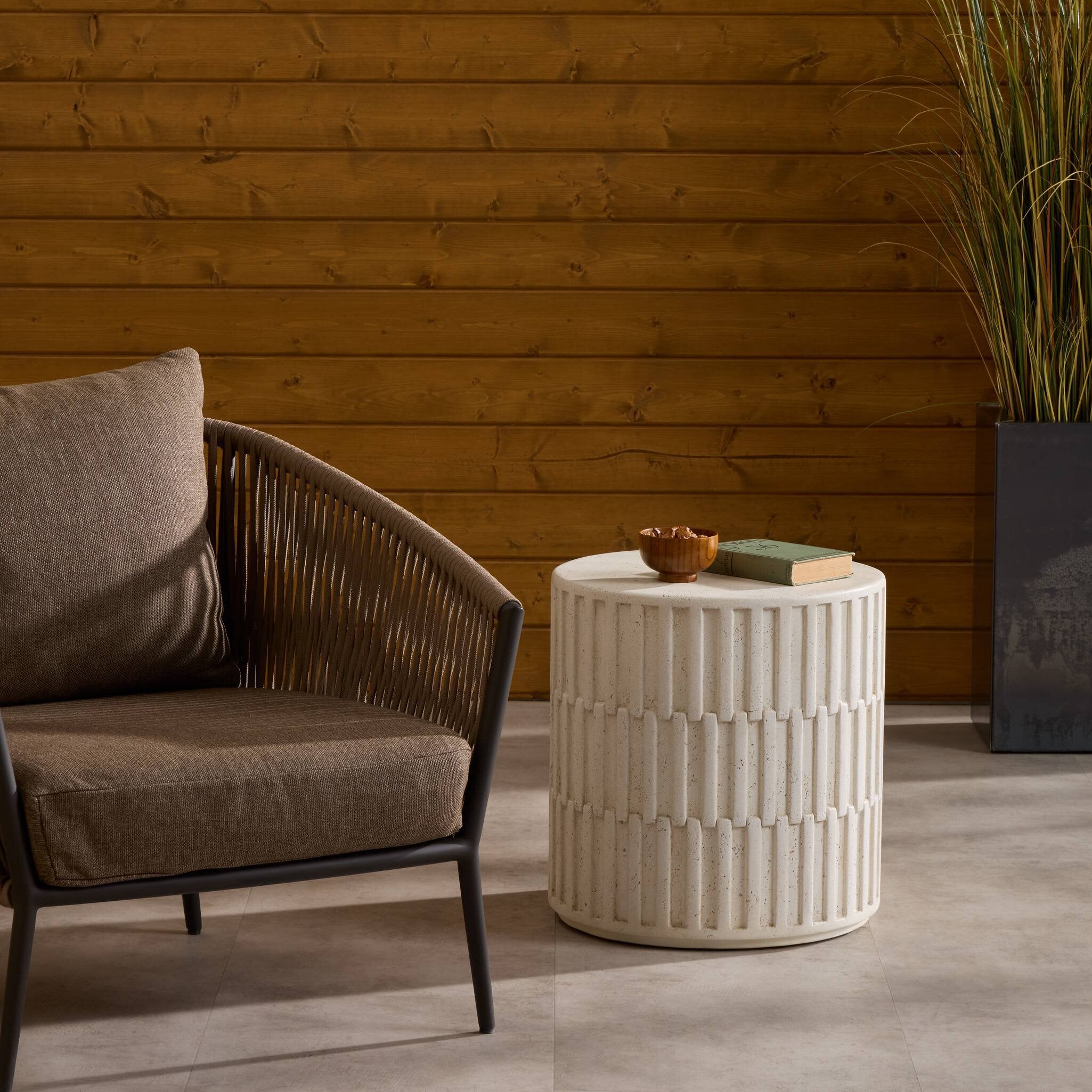 Callisto Outdoor End Table - Aged White Concrete