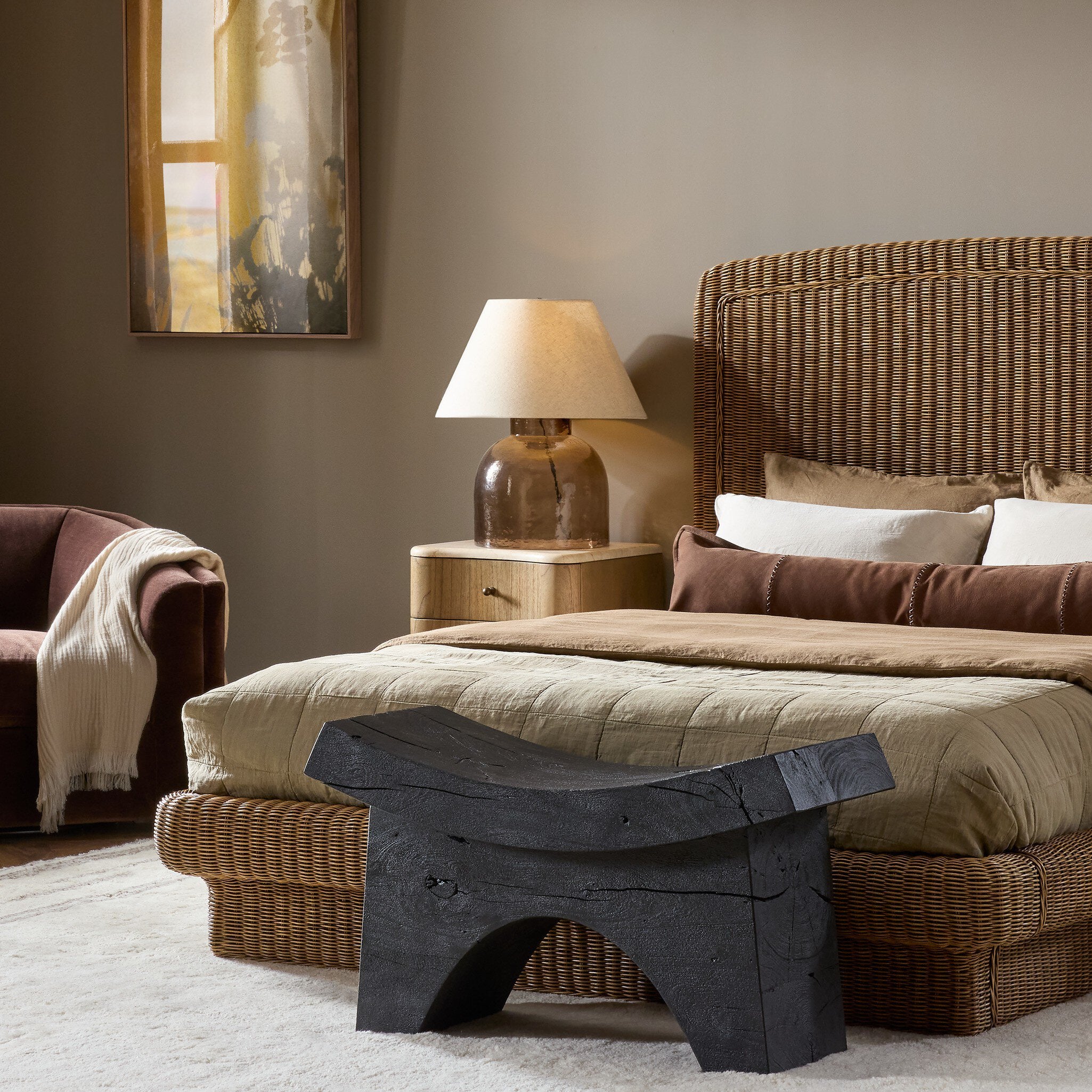 Tonga Accent Stool - Sandblasted Black Acacia