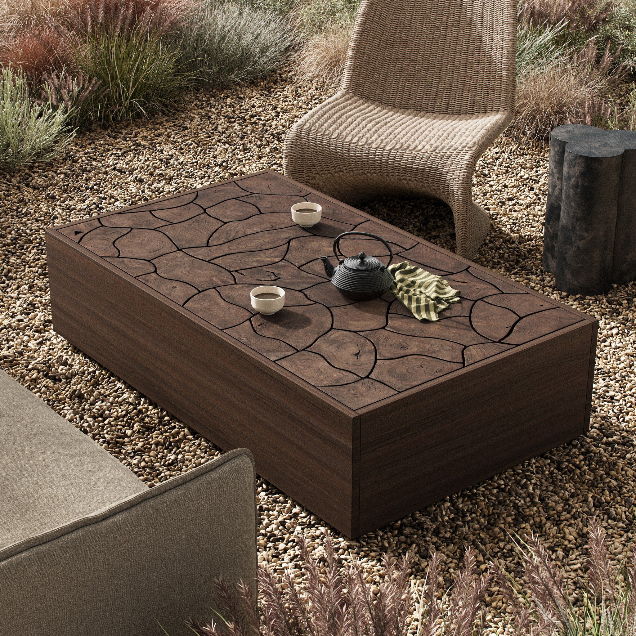 Ridge Outdoor Rectangular Coffee Table - Stained Saddle Brown