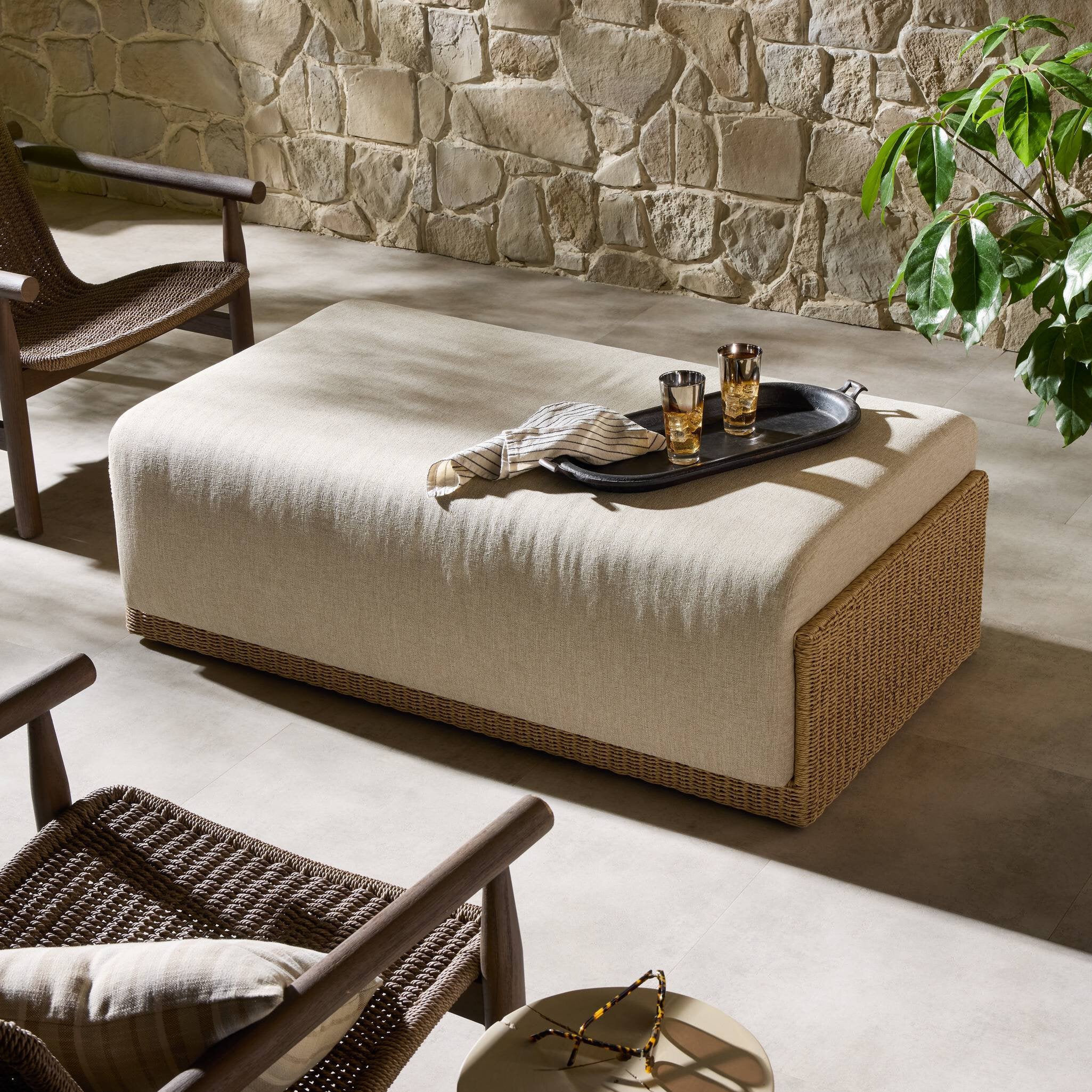 Manning Outdoor Ottoman - Alessi Buff