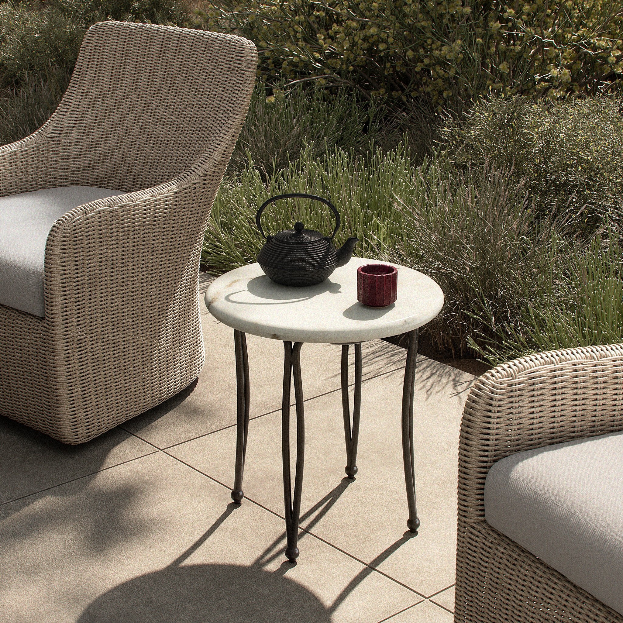 Idalia Outdoor End Table - White Marble