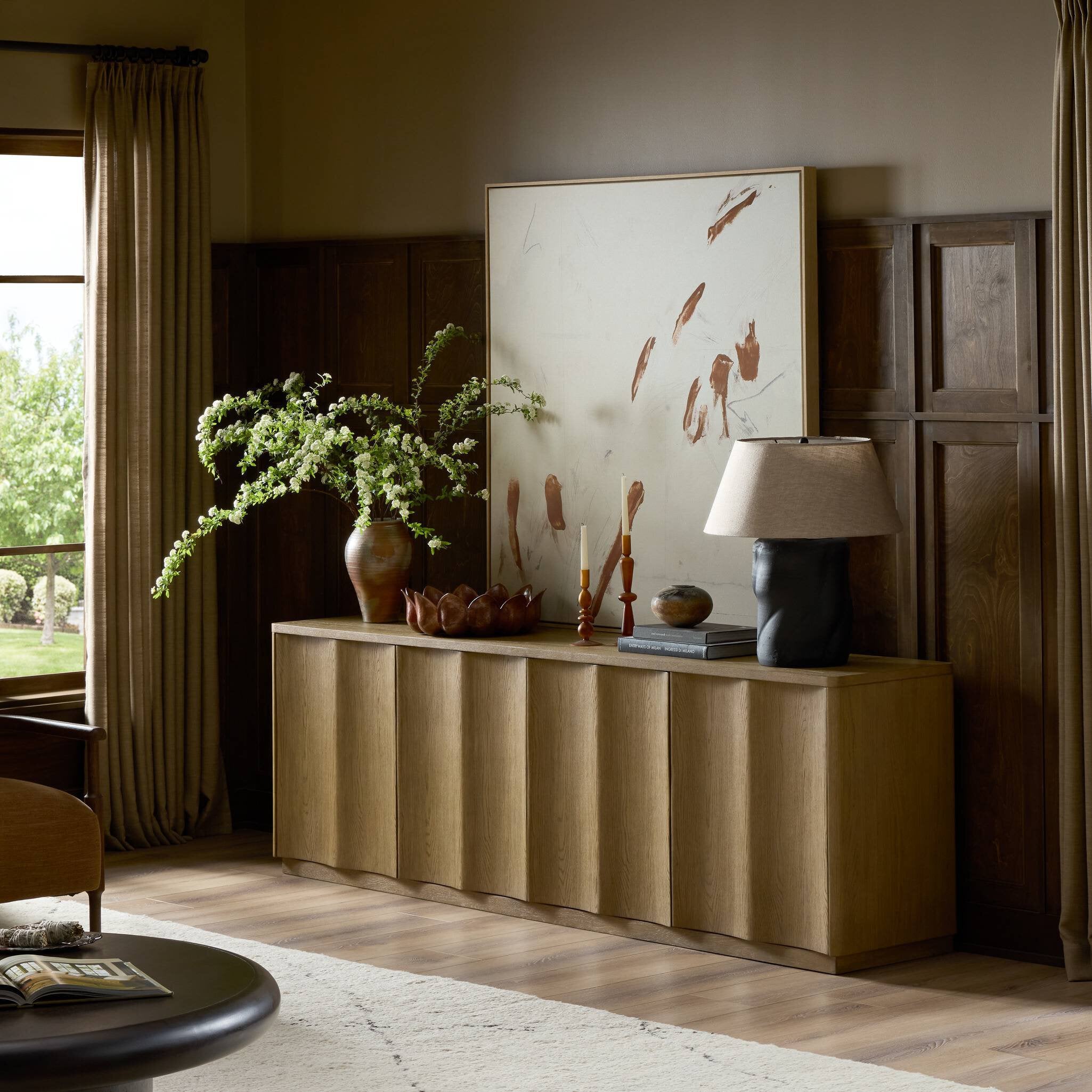 Brookhurst Media Console - Drifted Oak Veneer