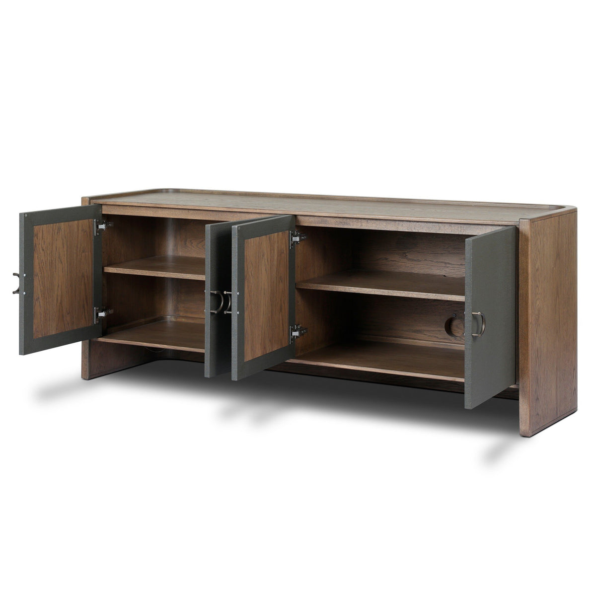Kiran Media Console - Amber Oak Veneer by Four Hands, open view