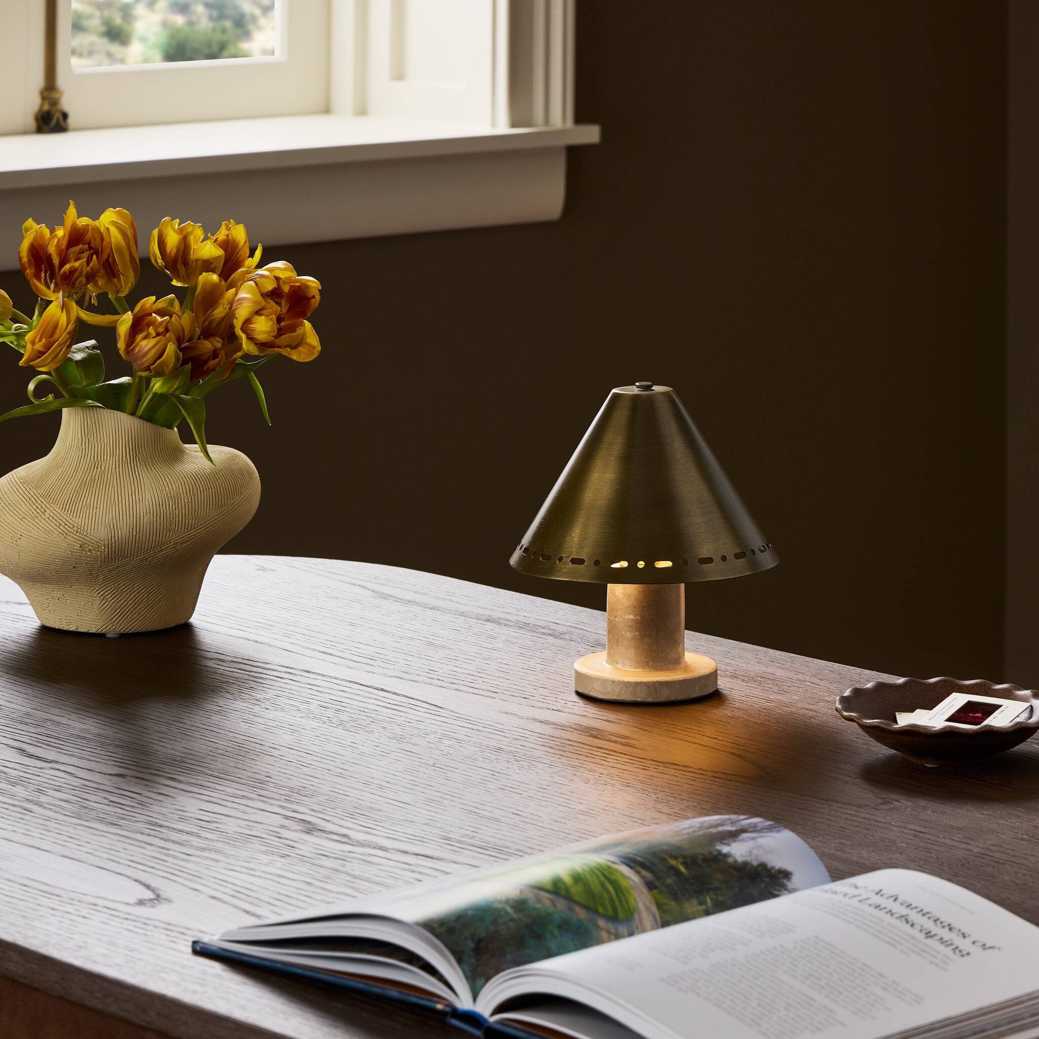 Azra Cordless Table Lamp - Cream Italian Marble