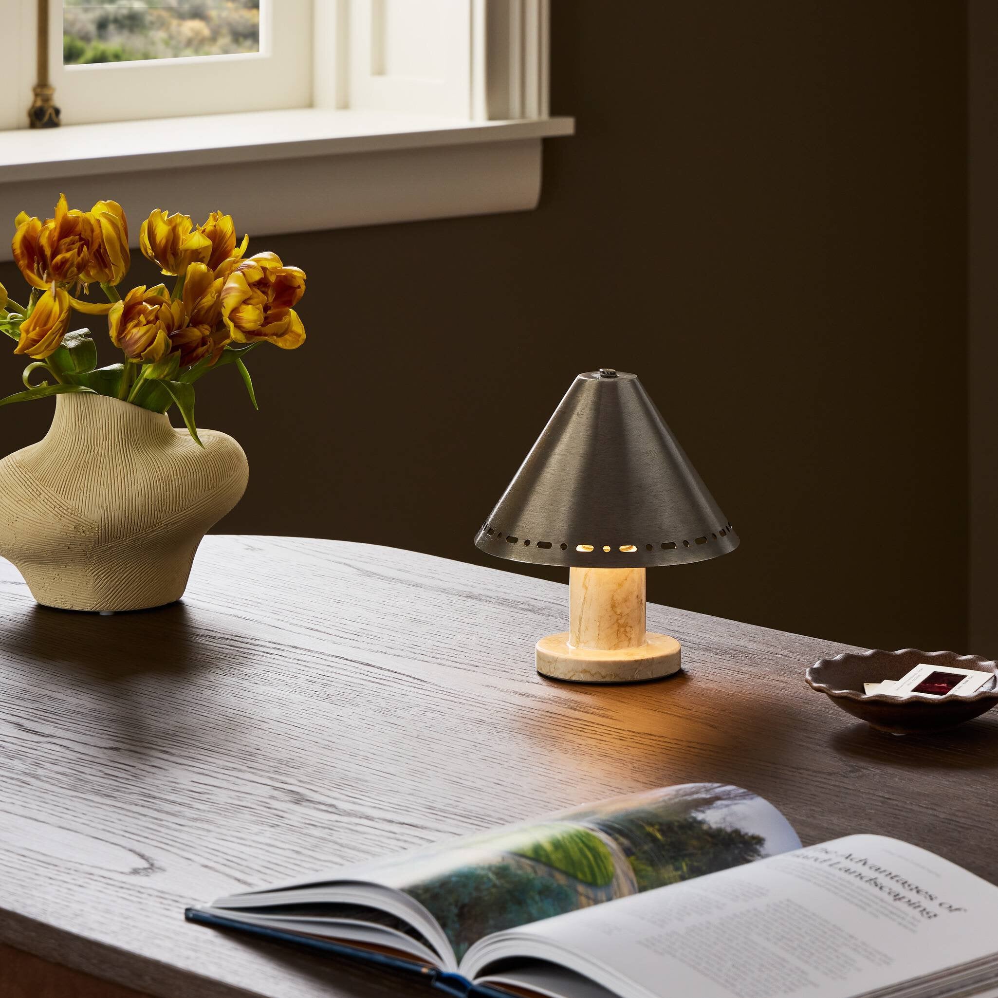 Azra Cordless Table Lamp - Cream Italian Marble