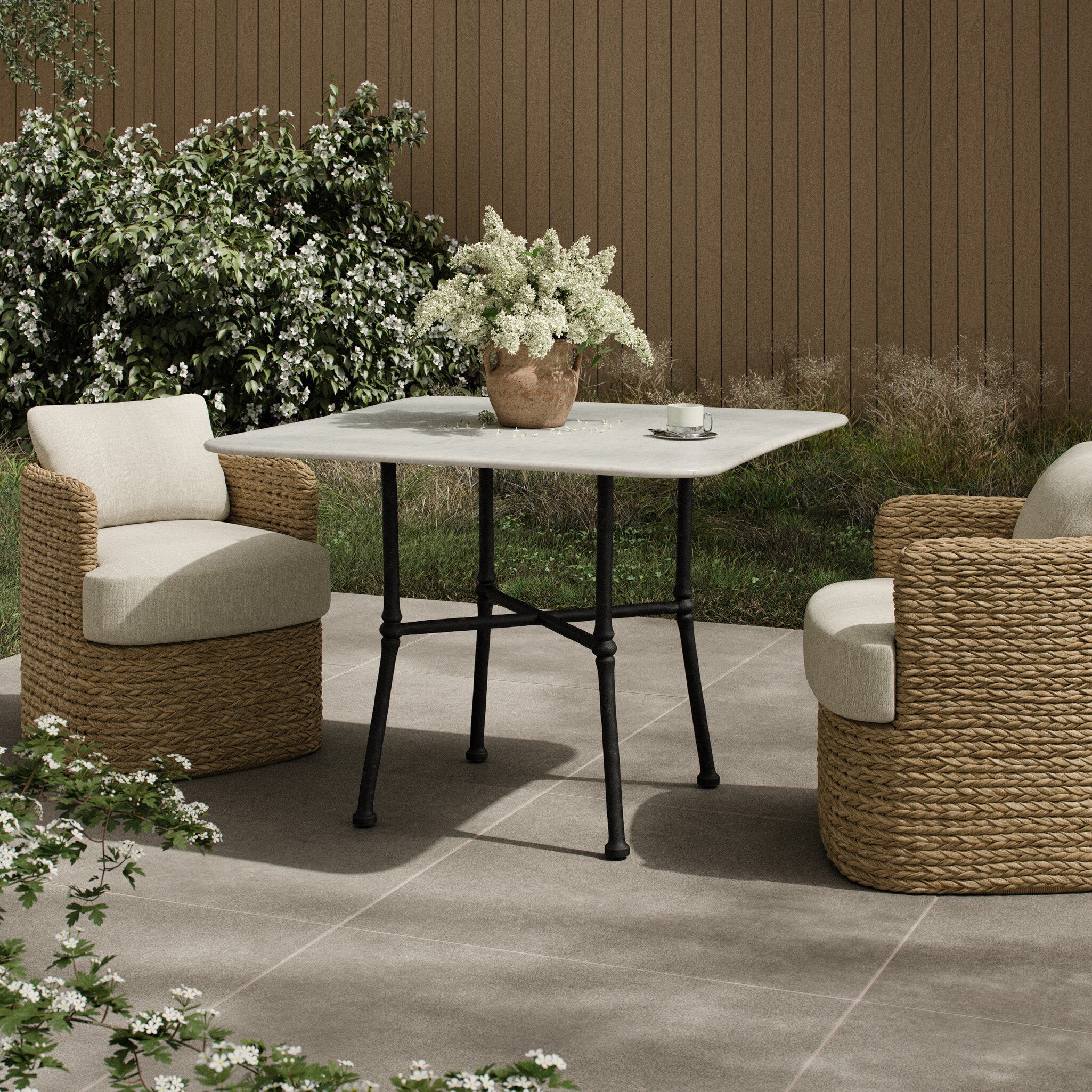 Tabitha 42" Outdoor Dining Table - Polished White Marble